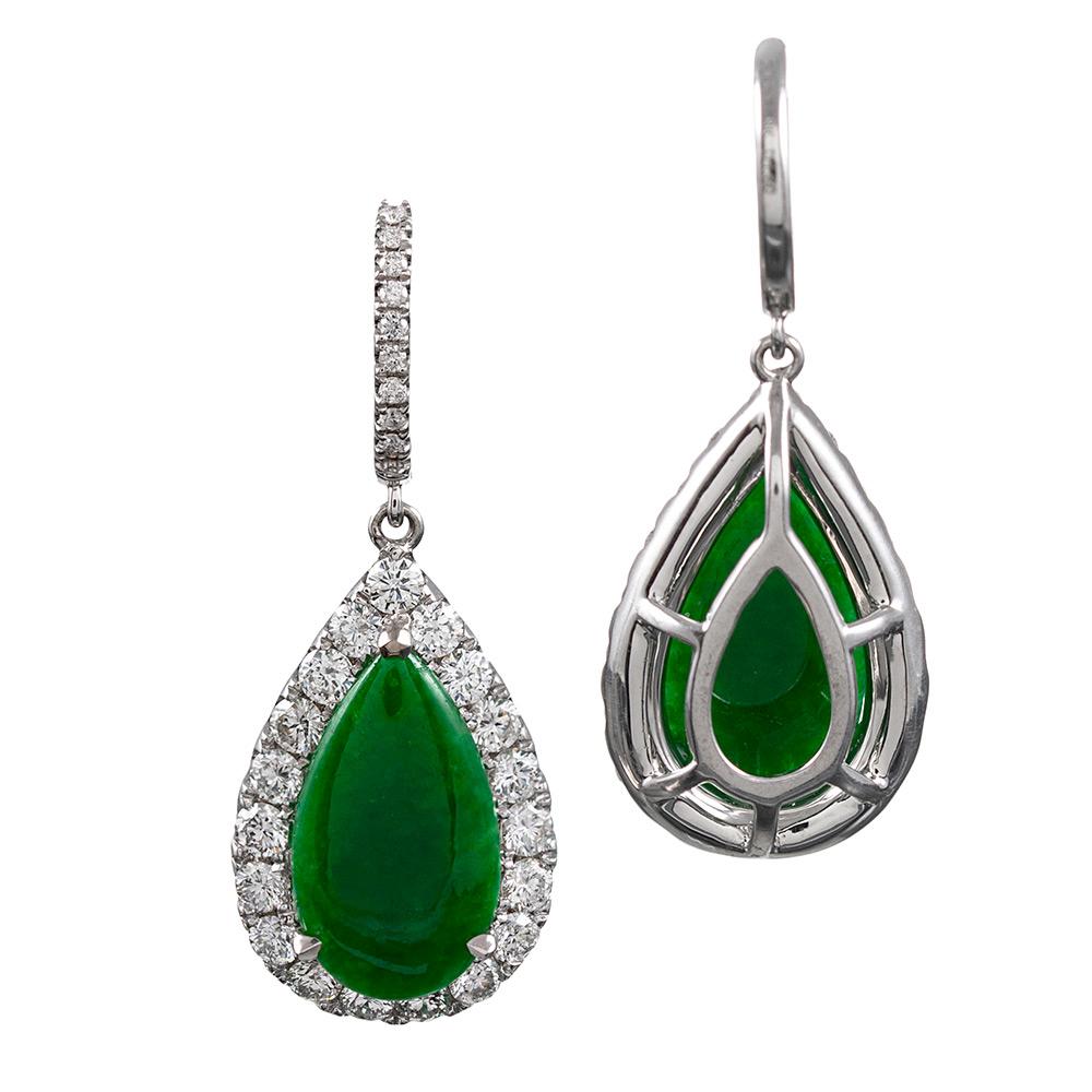 Cabochon Jade and Diamond Cluster Drop Earrings