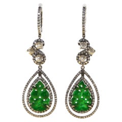 Jade Diamond Dangle Earrings in 18 Karat Rhodium Black Gold