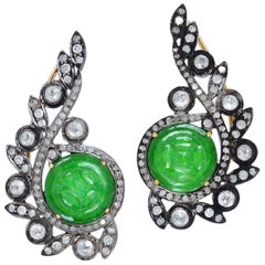 Boucles d'oreilles manchette en jade et diamants