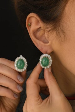 Jade & Diamond Earrings, circa 1940 18K Gold  Total Weight: 16.80g