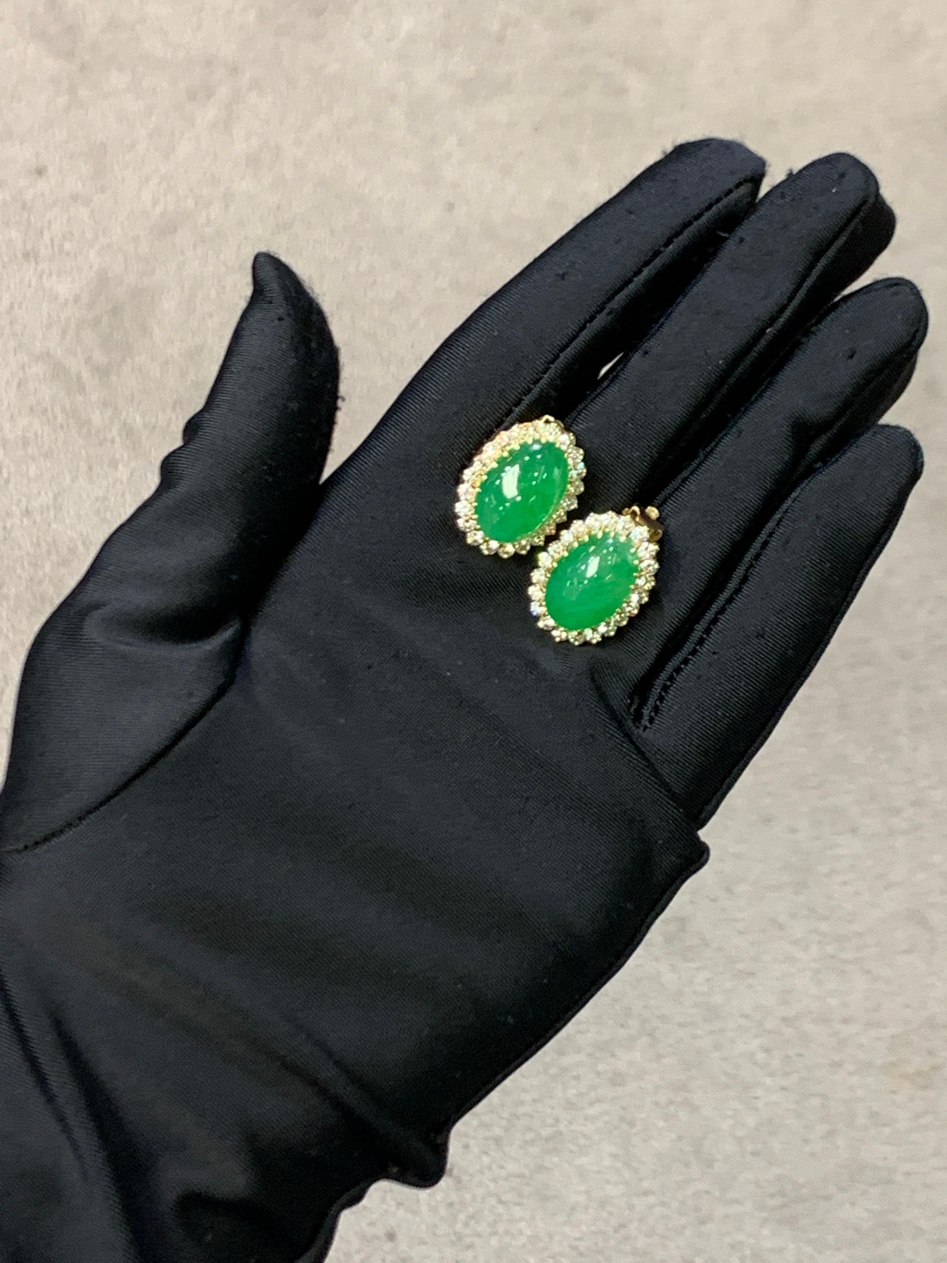 Round Cut Jade & Diamond Earrings  For Sale