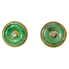 Boucles d'oreilles en jade et diamant 