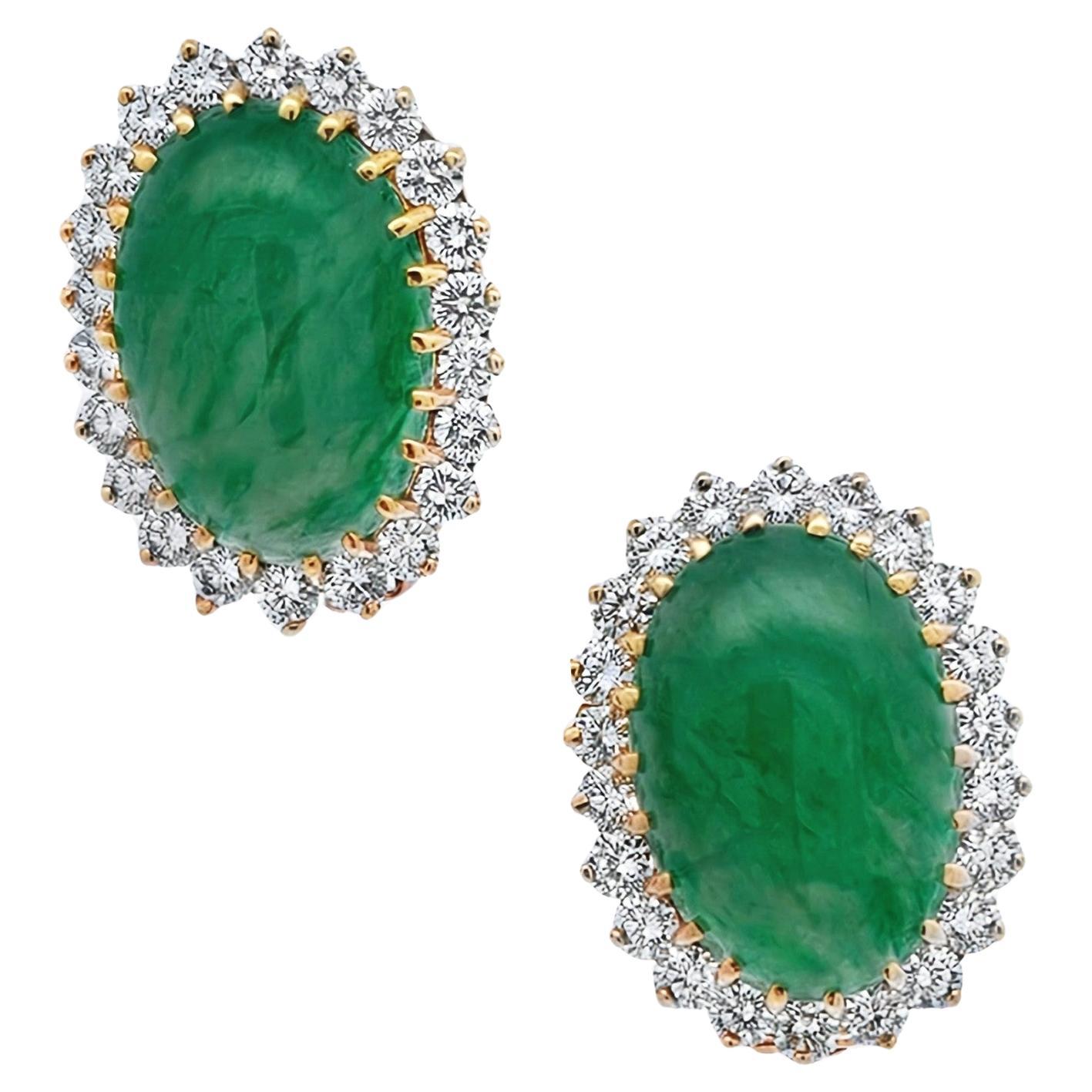 Boucles d'oreilles en jade et diamant 
