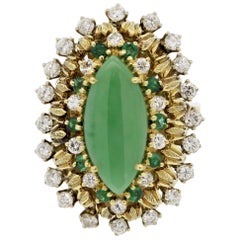 Jade Diamond Emerald Gold Cocktail Navette Ring