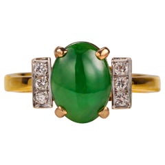 Jade & Diamond Engagement Ring Certified Untreated