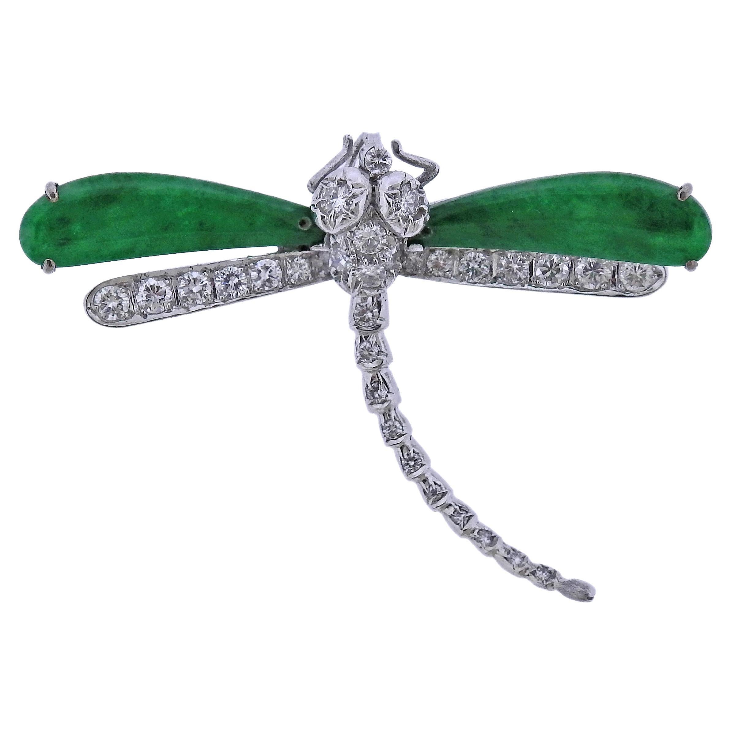 Jade Diamond Gold Dragonfly Brooch Pin at 1stDibs