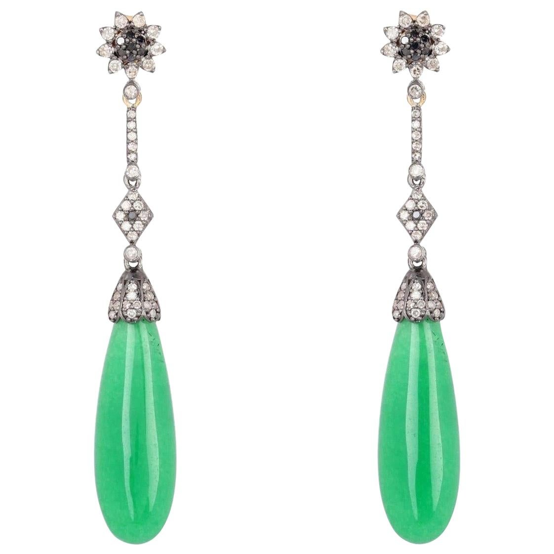 Jade Diamond Linear Earrings For Sale
