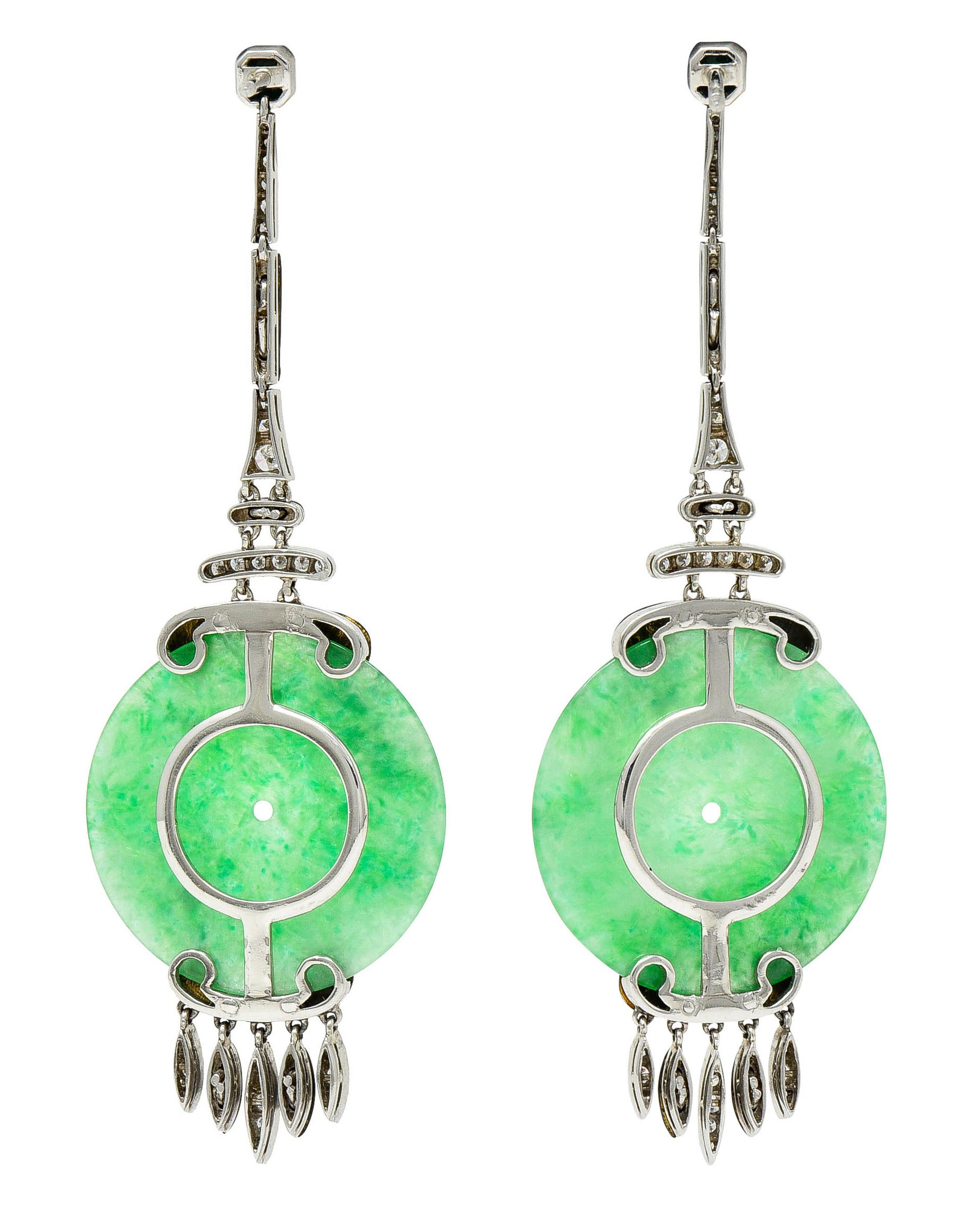 Contemporary Jade Diamond Onyx 18 Karat Gold Drop Earrings