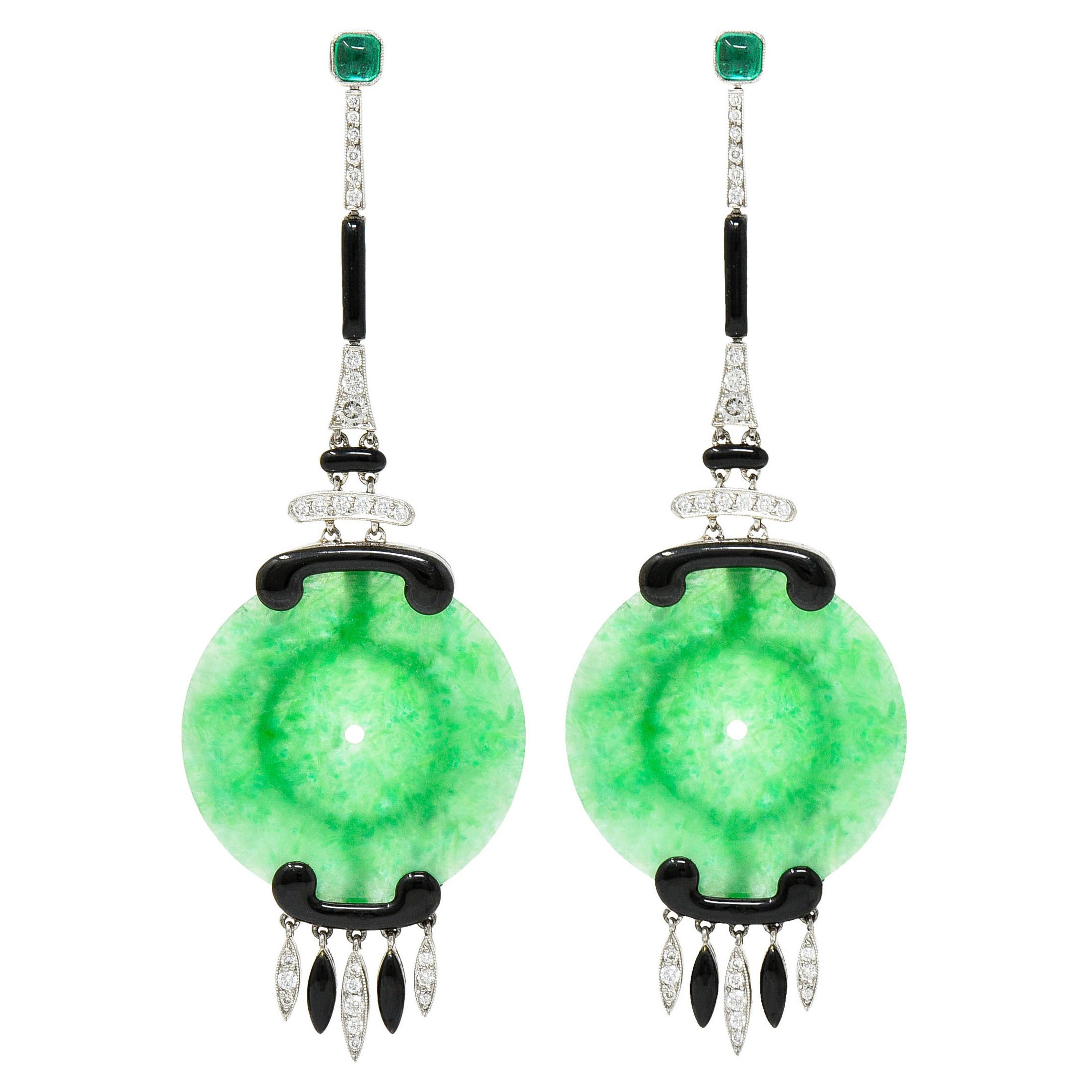 Jade Diamond Onyx 18 Karat Gold Drop Earrings