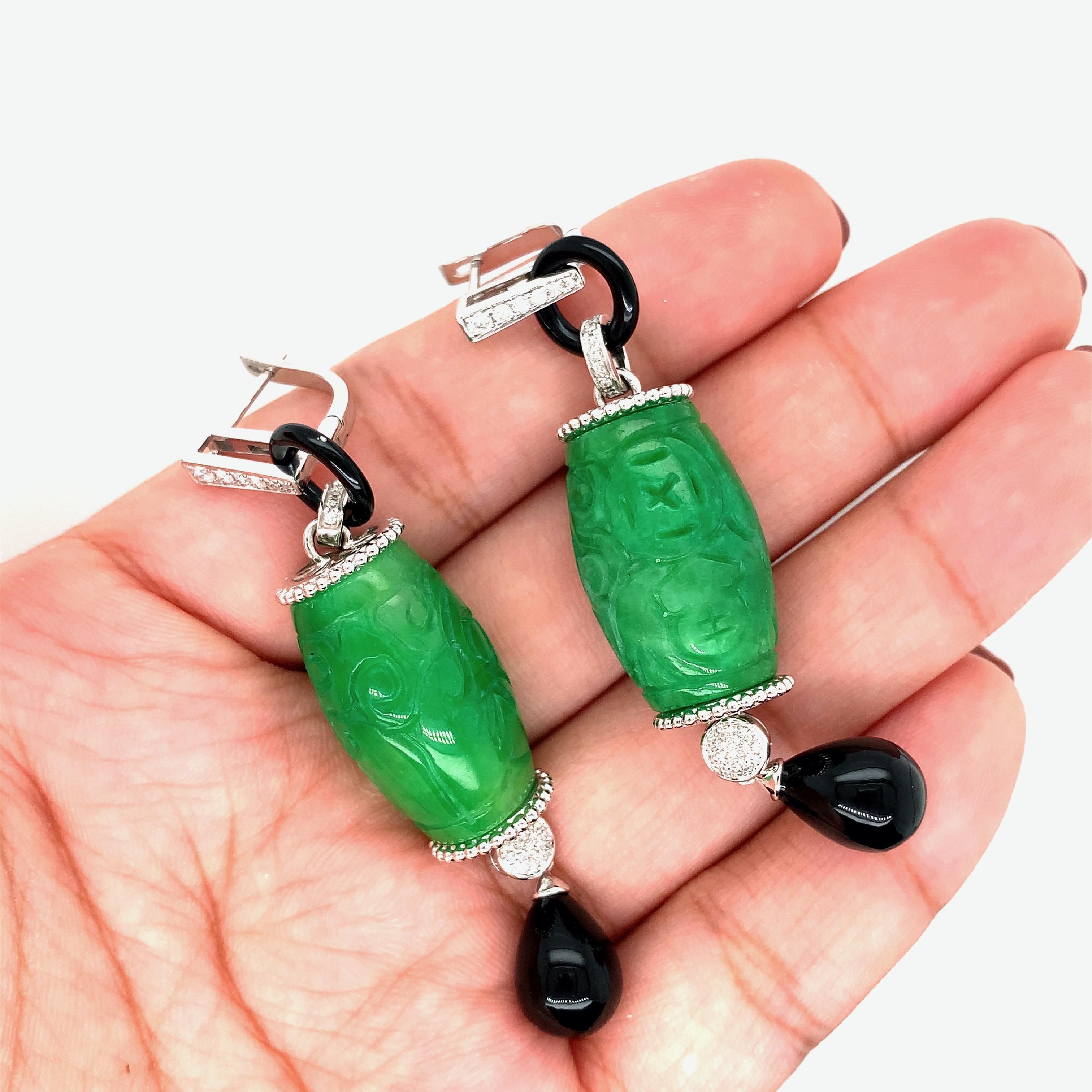Jade Diamond Onyx Earrings For Sale 6
