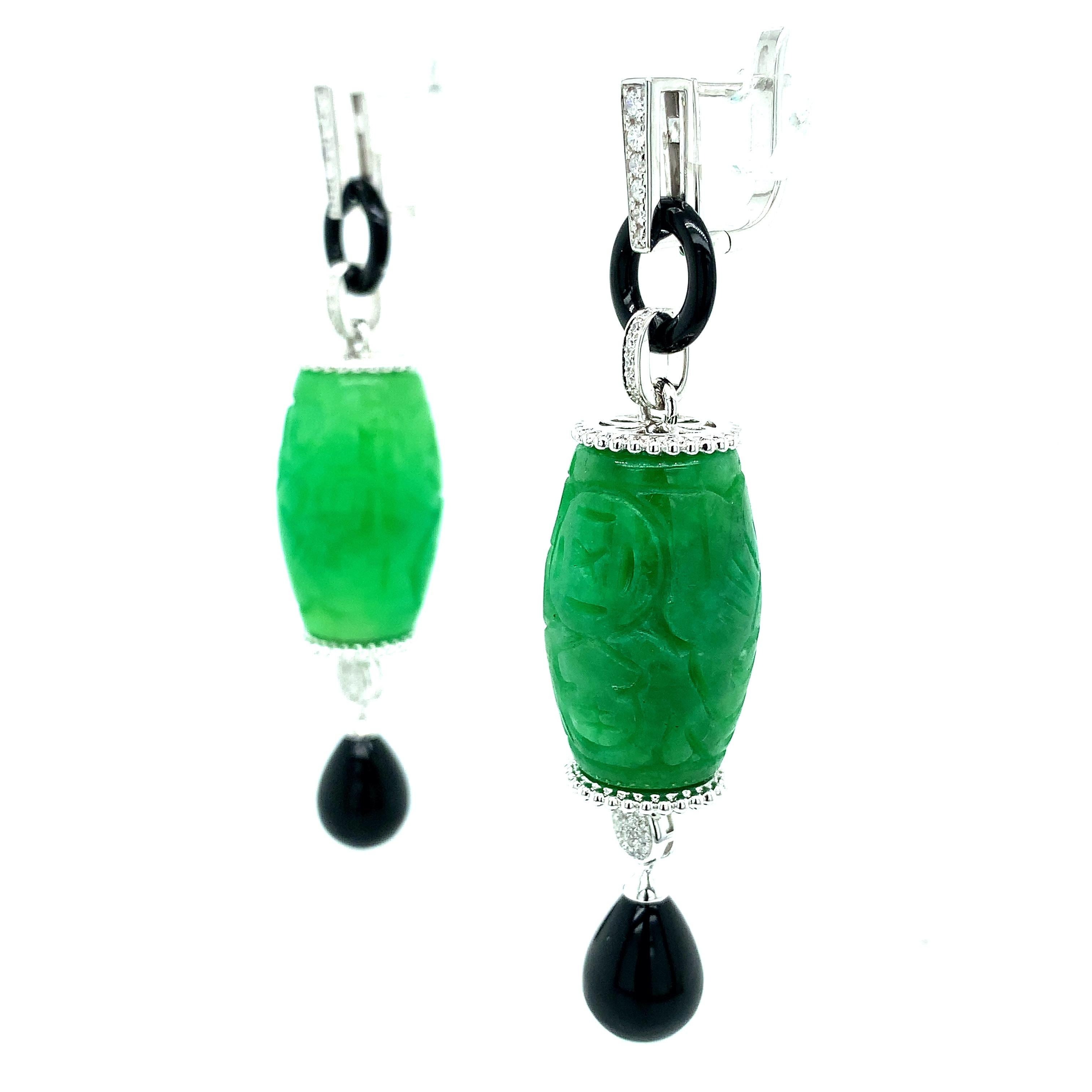 Jade Diamond Onyx Earrings In Excellent Condition For Sale In New York, NY