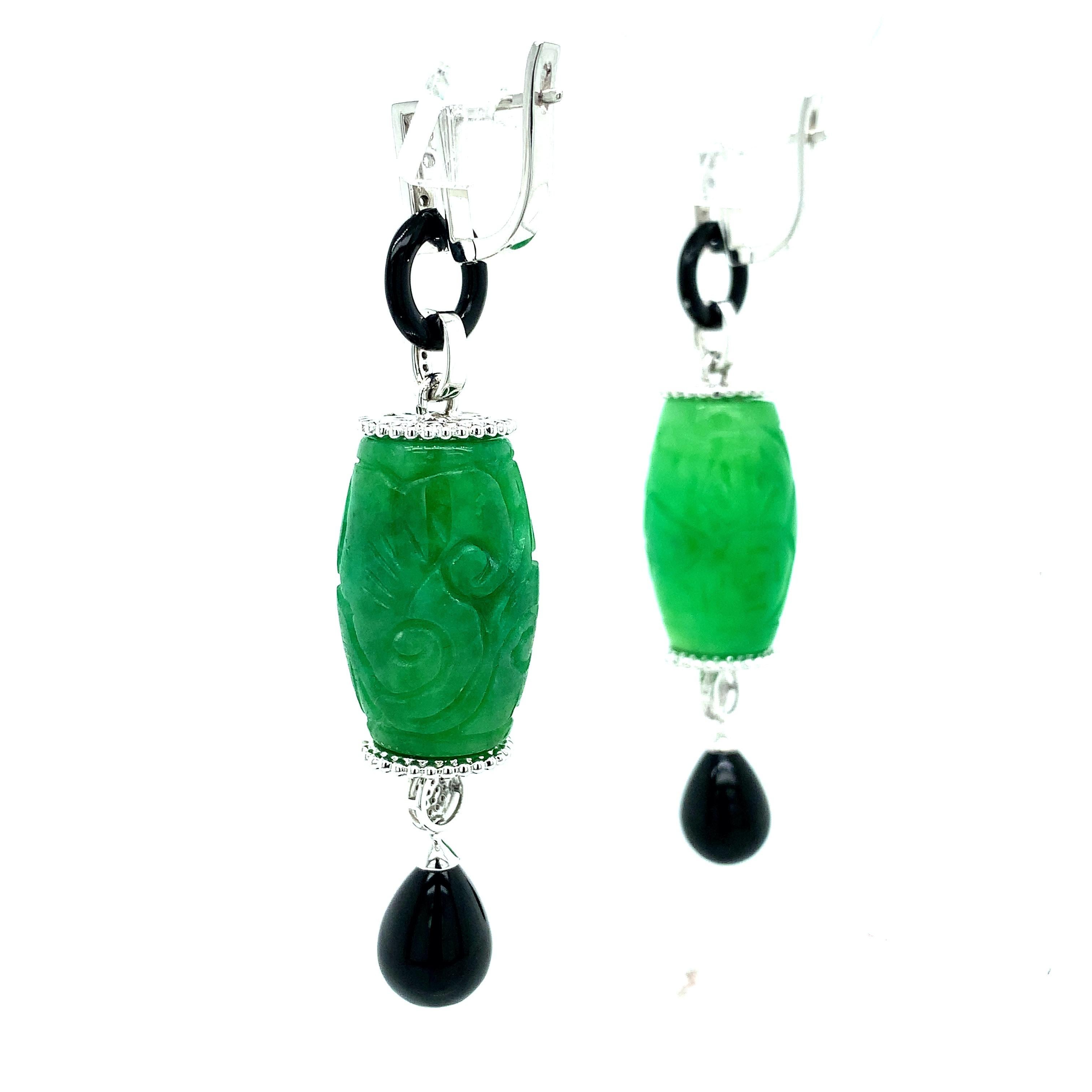 Women's Jade Diamond Onyx Earrings For Sale