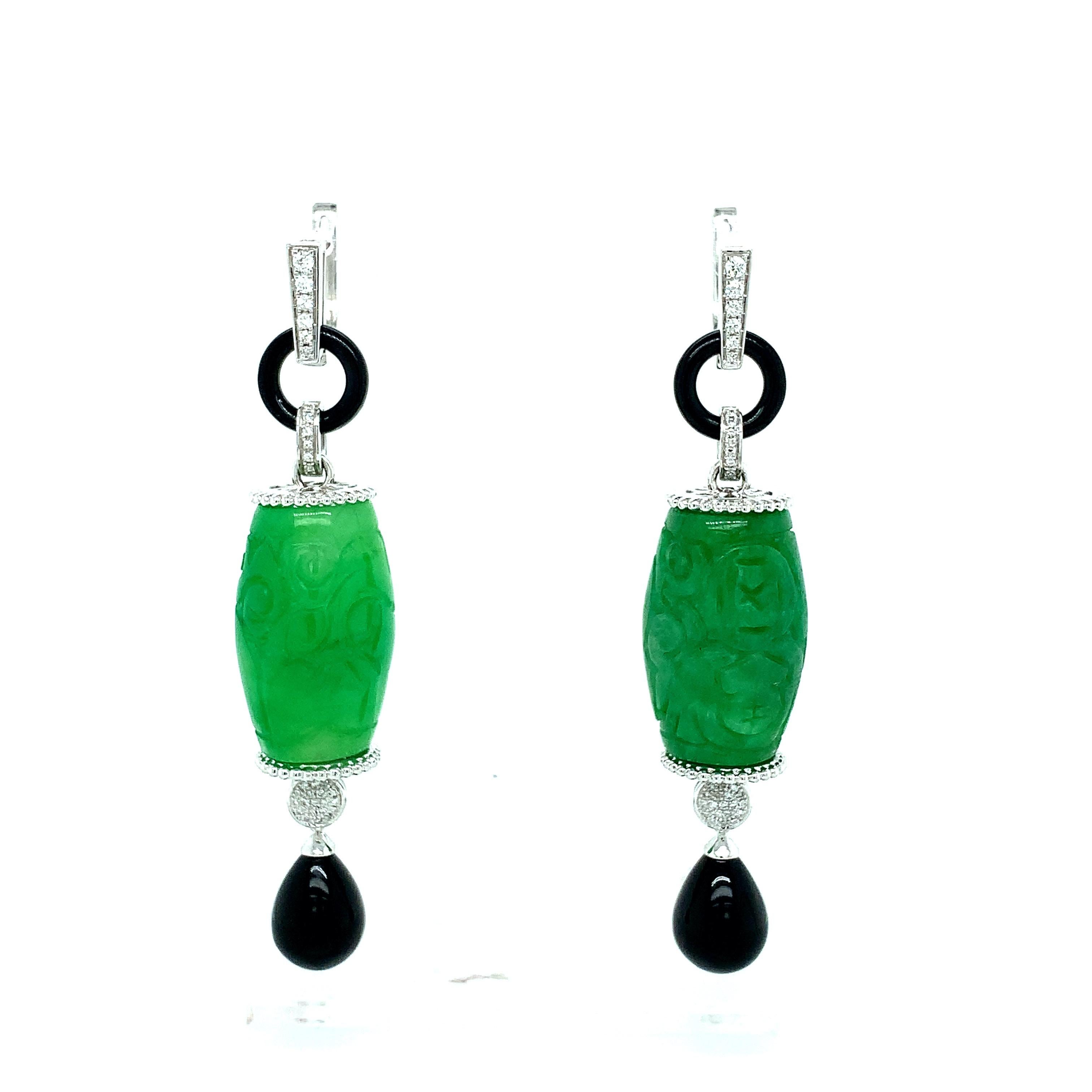 Jade Diamond Onyx Earrings For Sale 1