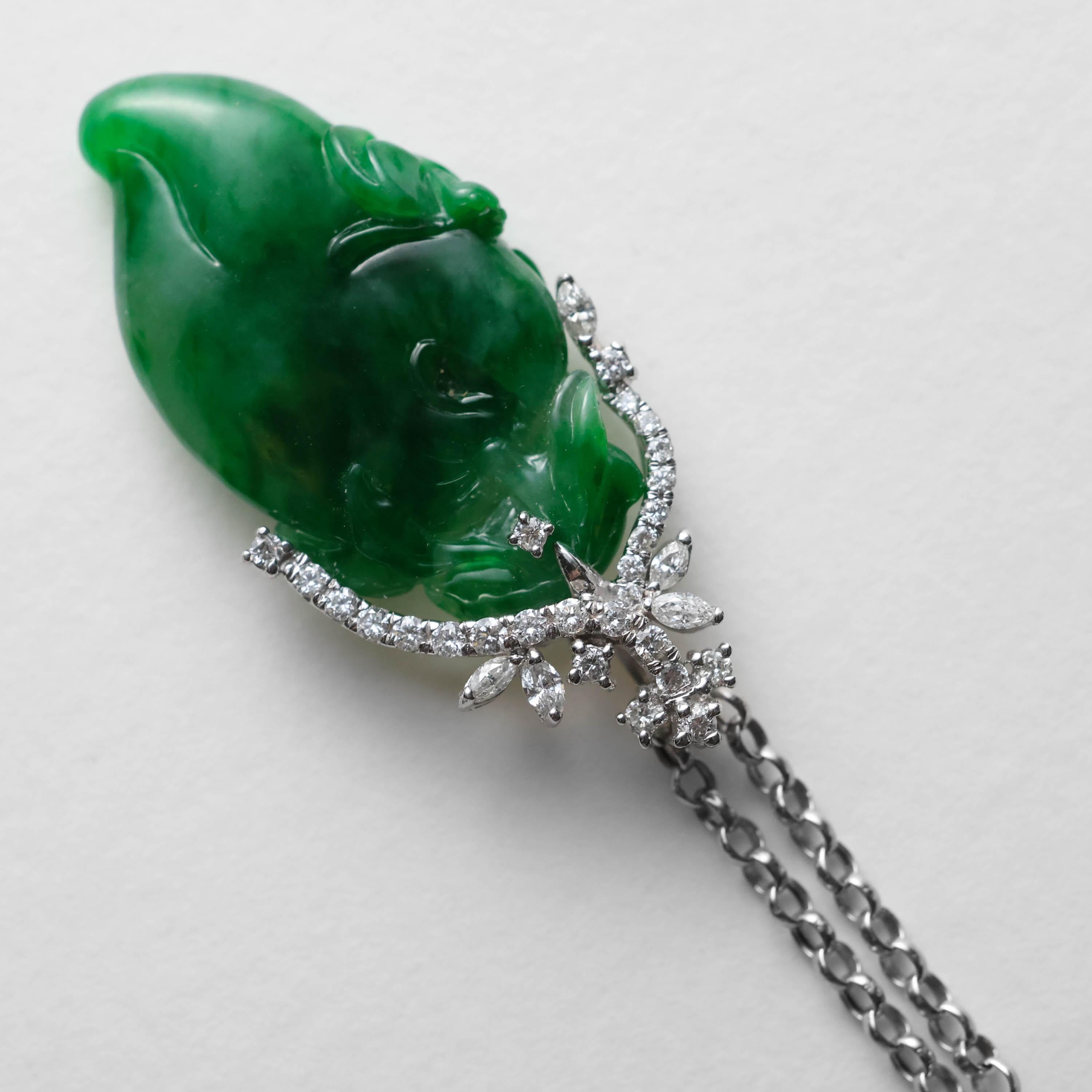 Emerald Green Jade & Diamond Pendant Certified Untreated For Sale 9