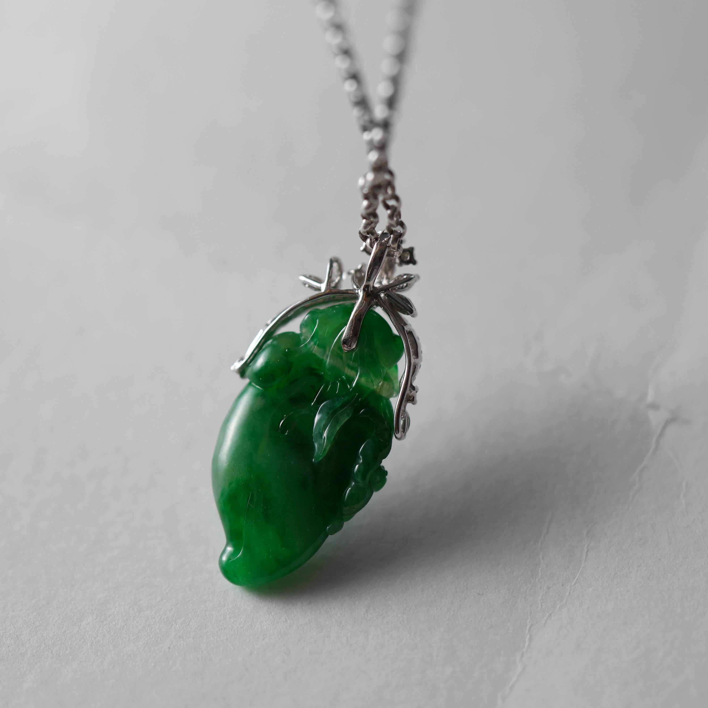 Emerald Green Jade & Diamond Pendant Certified Untreated For Sale 10