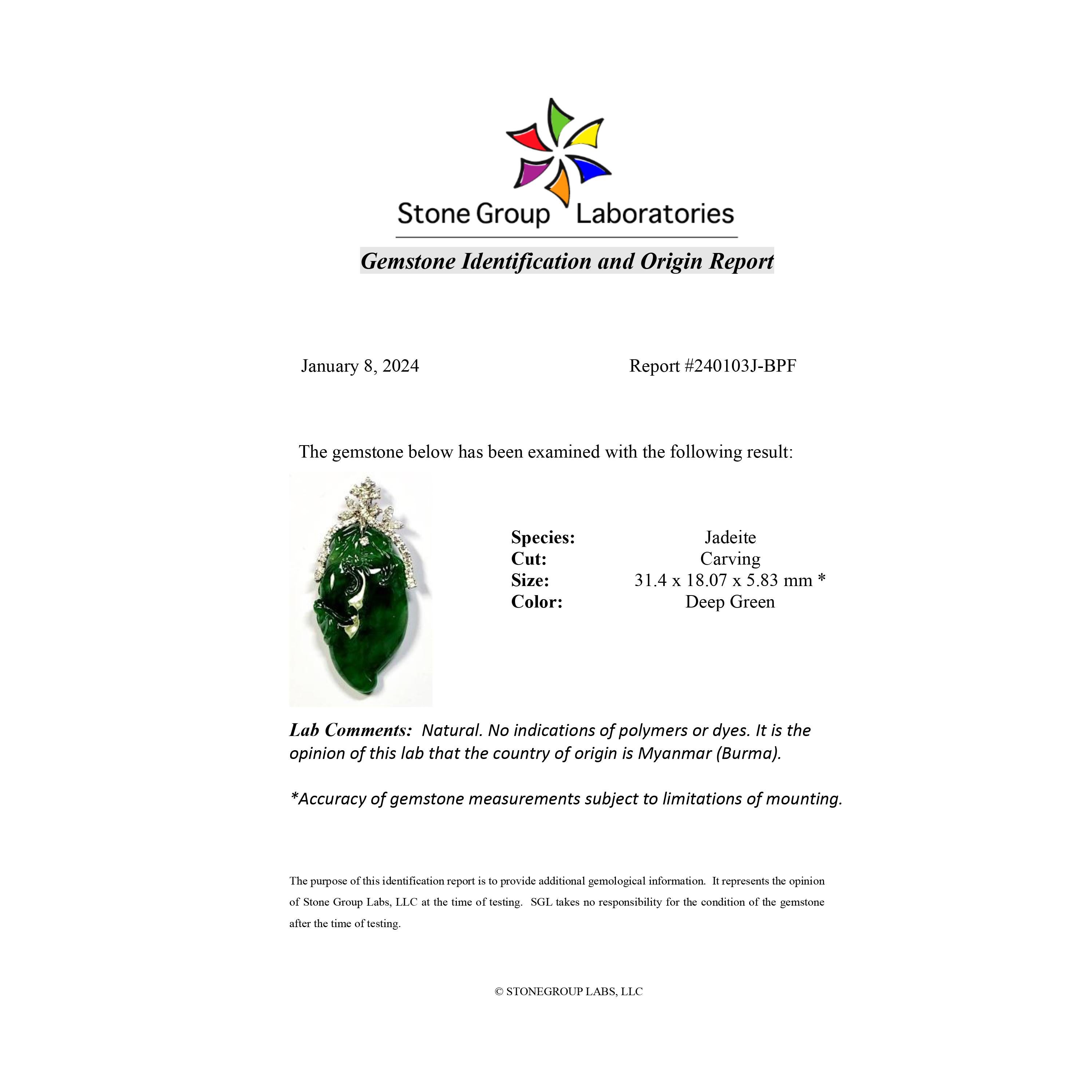Pendentif Emerald Green Jade & Greene & Greene Certified Untreated en vente 12