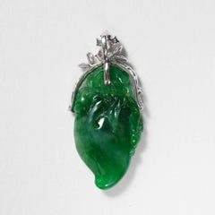 Emerald Green Jade & Diamond Pendant Certified Untreated