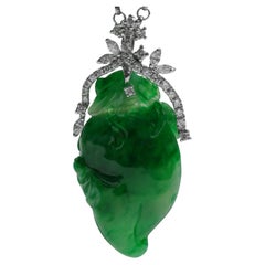 Vintage Emerald Green Jade & Diamond Pendant Certified Untreated