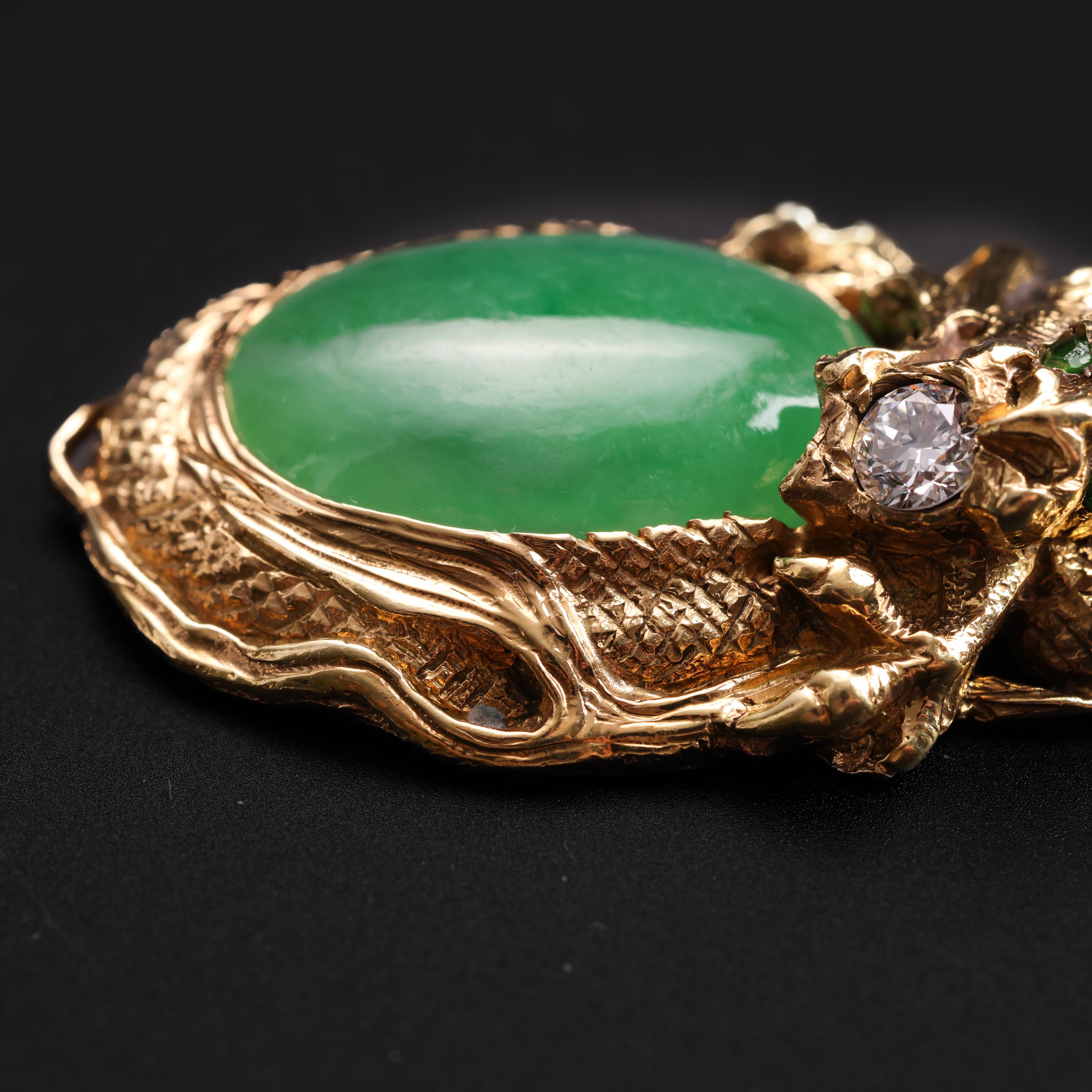 Jade & Diamant-Anhänger mit Drachenmotiv, zertifiziert und unbehandelt (Cabochon)