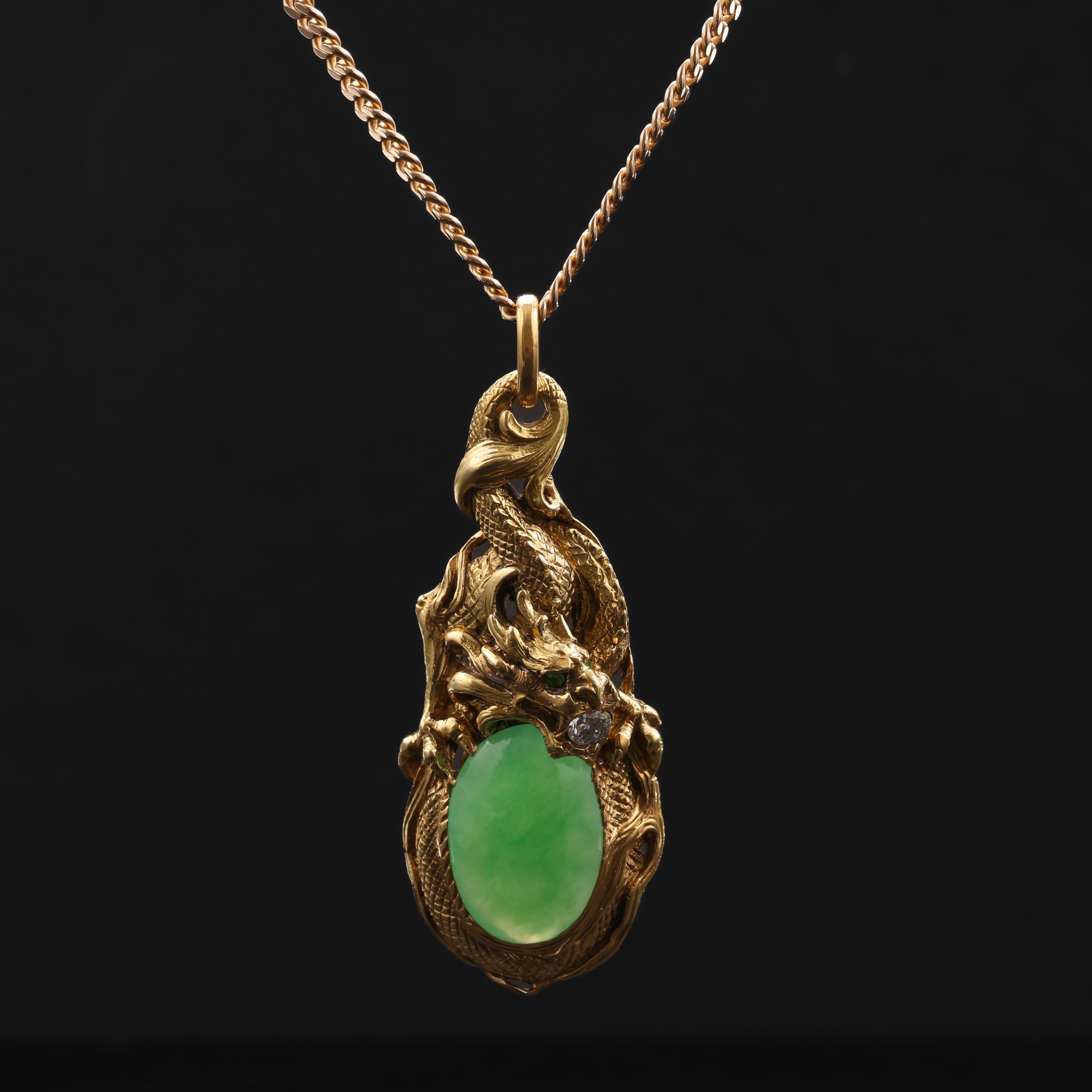 Jade & Diamant-Anhänger mit Drachenmotiv, zertifiziert und unbehandelt für Damen oder Herren