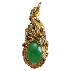 Jade & Diamant-Anhänger mit Drachenmotiv, zertifiziert und unbehandelt