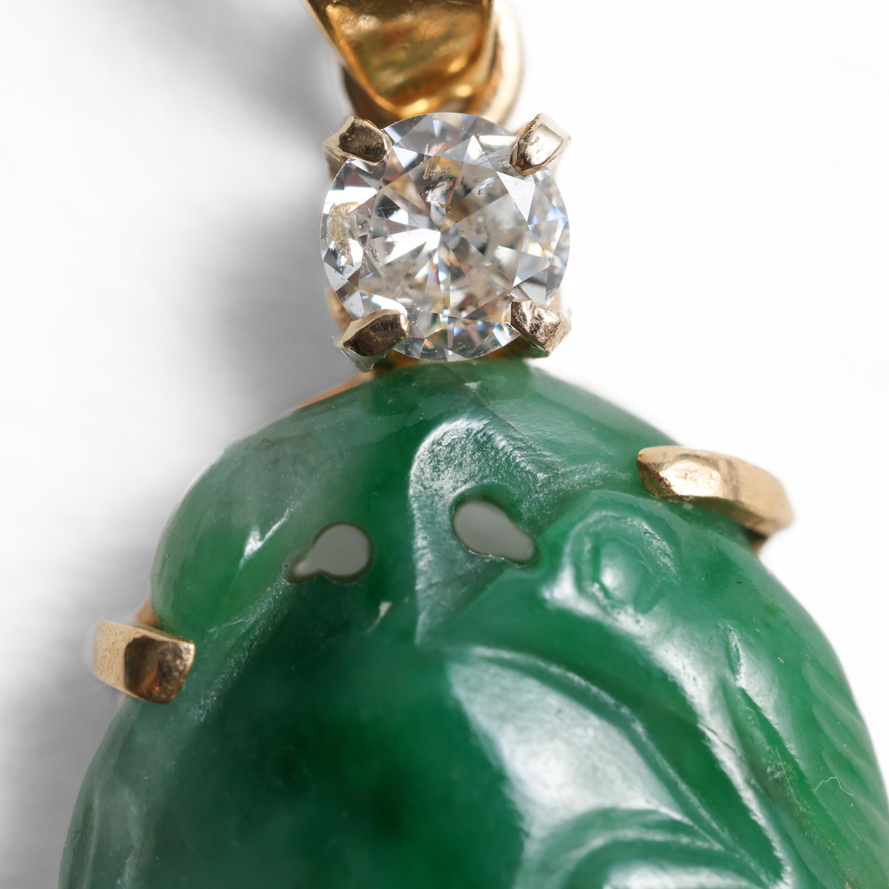 Jade & Diamond Pendant Midcentury Certified Untreated Burmese Jadeite For Sale 4