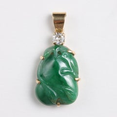 Pendentif Jade & Diamant Midcentury Jadeite birmane certifiée non traitée