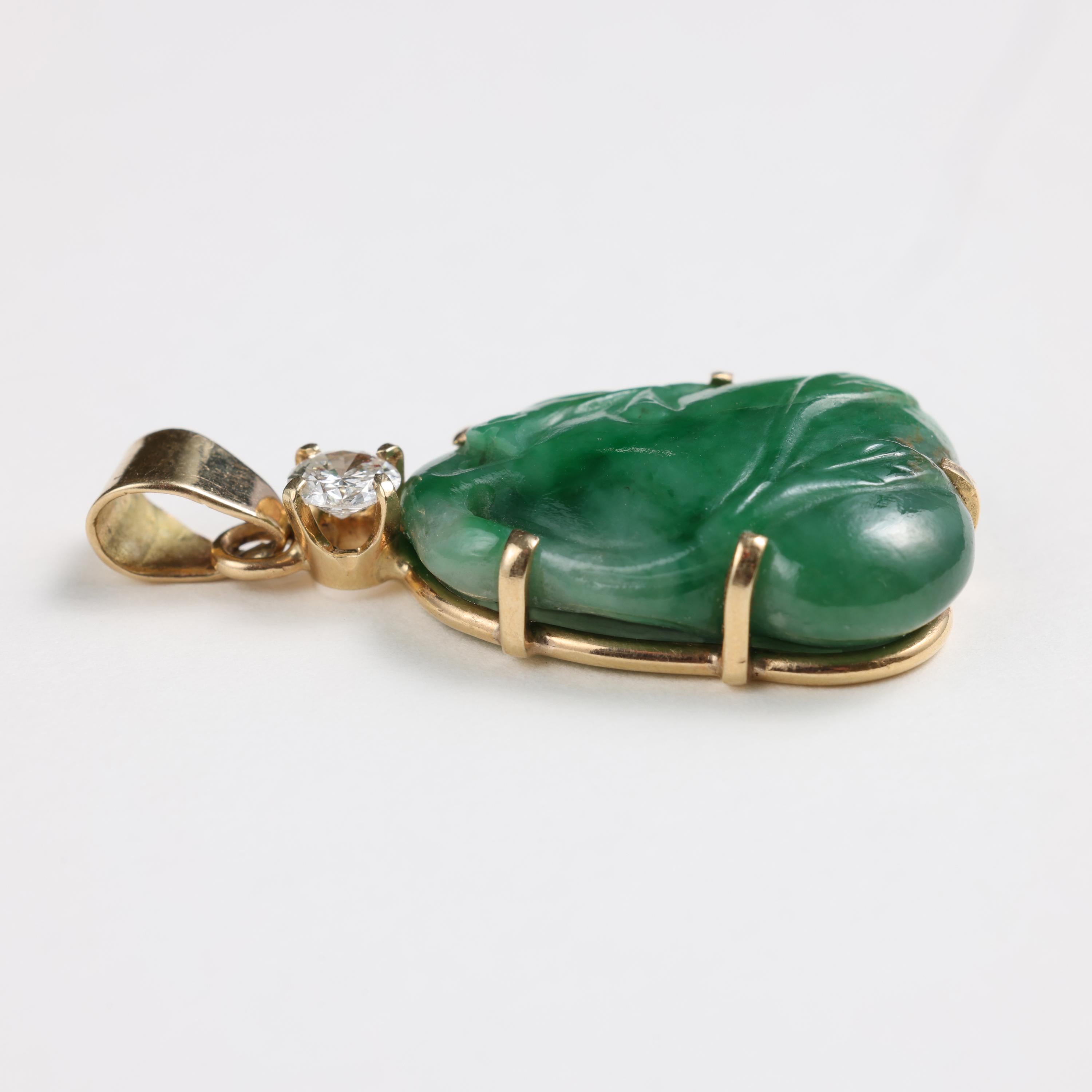 Brilliant Cut Jade & Diamond Pendant Midcentury Certified Untreated Burmese Jadeite For Sale