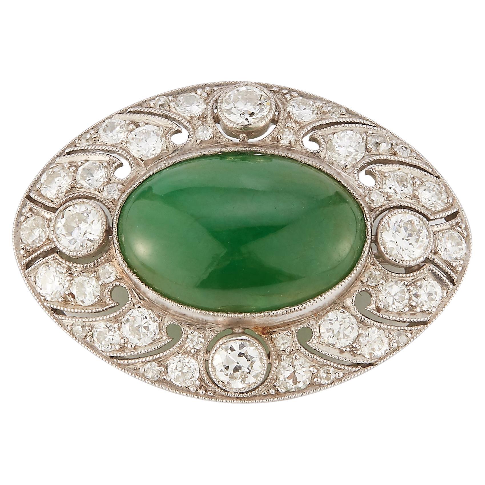 Jade & Diamond Platinum Brooch