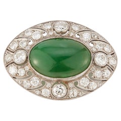 Jade & Diamond Platinum Brooch
