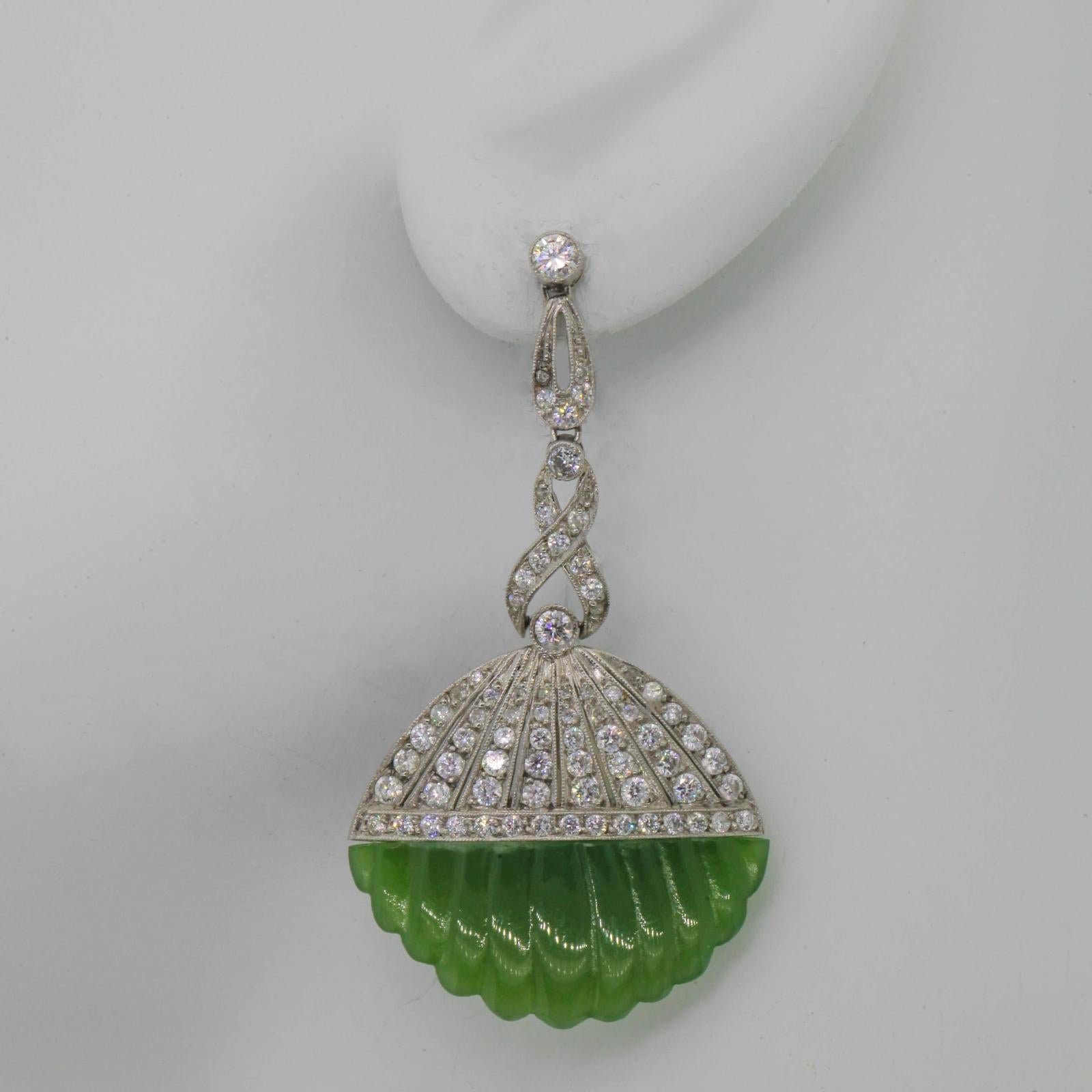 Art Deco Jade Diamond Platinum Earring For Sale