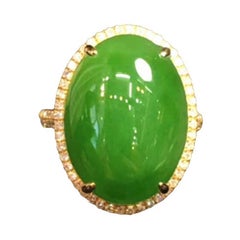 Jade Diamond Ring 18 Karat Yellow Gold