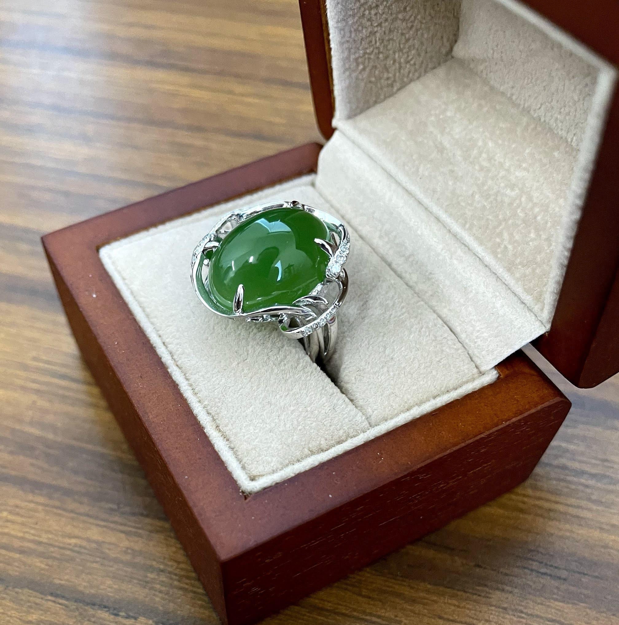 Canadian Jade Ring 18k White Gold with 26 Diamonds



Jade was first identified in Canada by Chinese settlers in 1886 in British Columbia. At this time jade was considered worthless in Canada because the prospectors were searching for gold because