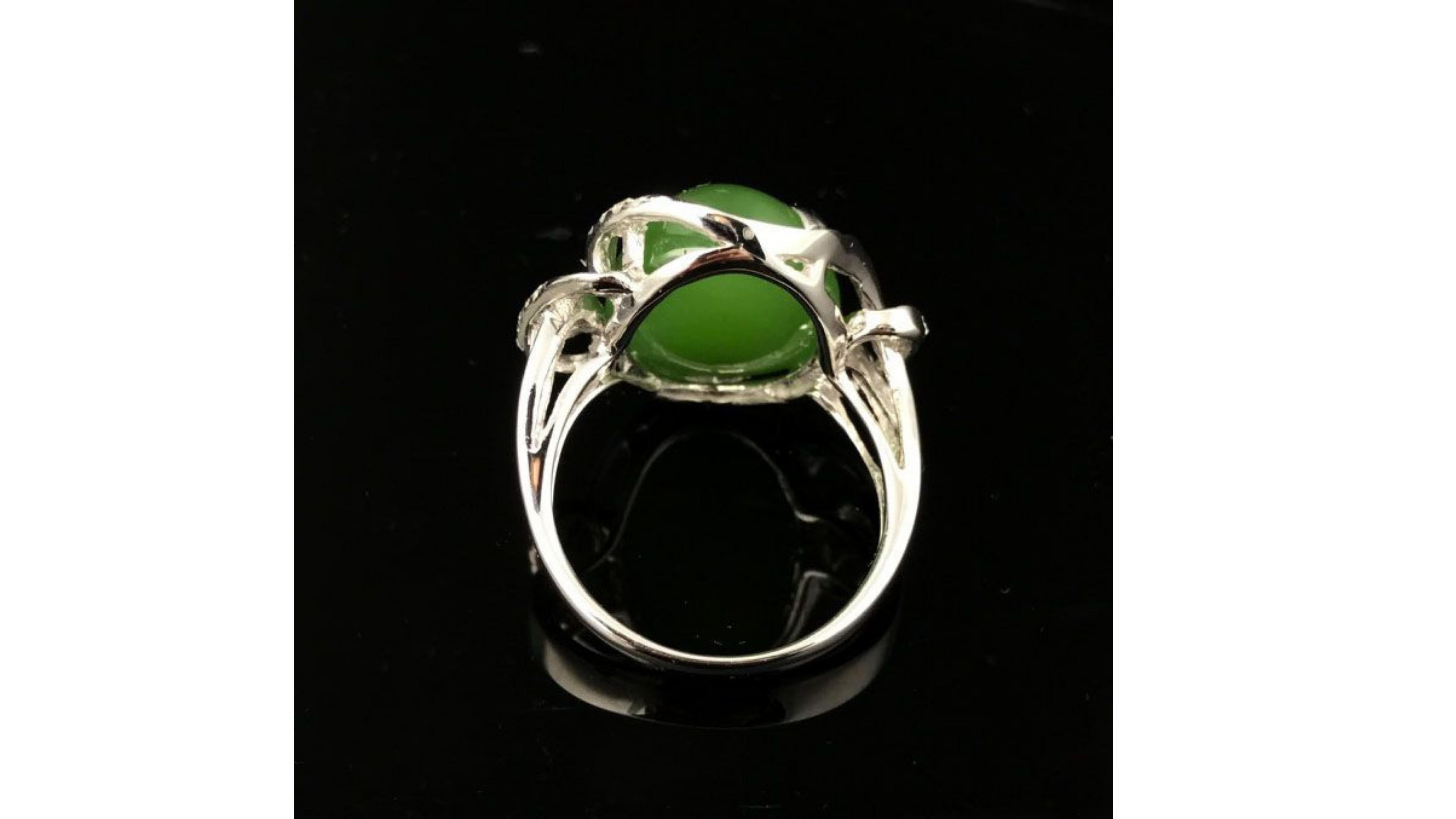 Jade Diamond Ring 18K White Gold  For Sale 1