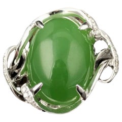 Jade Diamond Ring 18K White Gold
