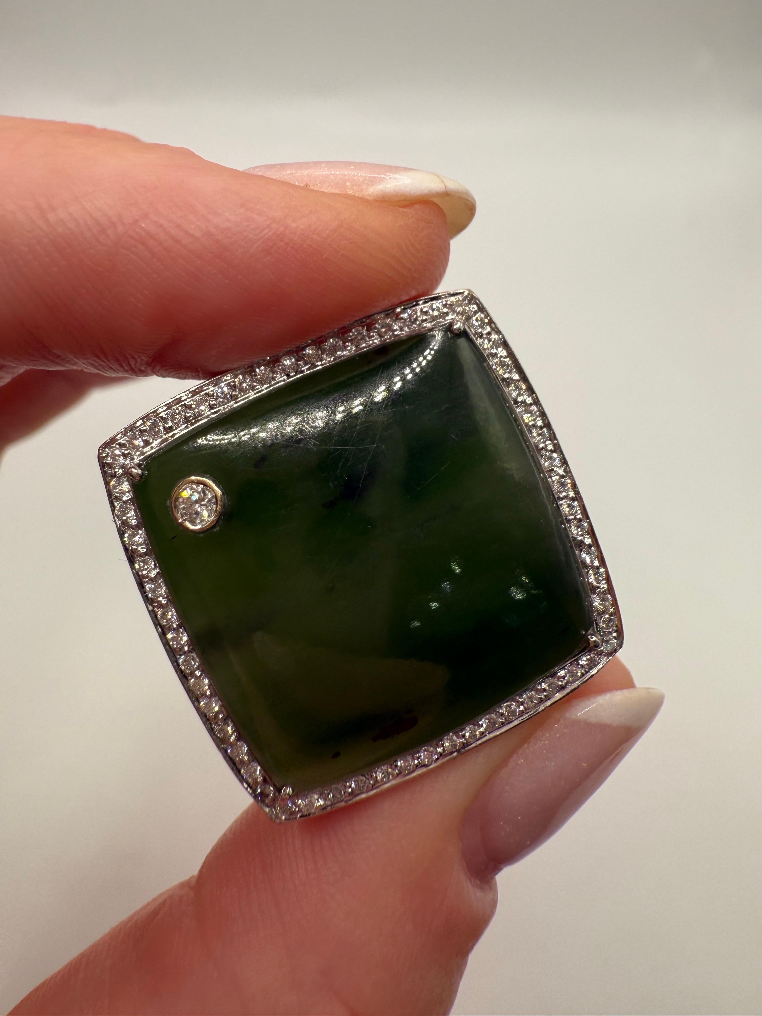 Jade Diamant Ring 18KT Weißgold Ring für Damen oder Herren im Angebot