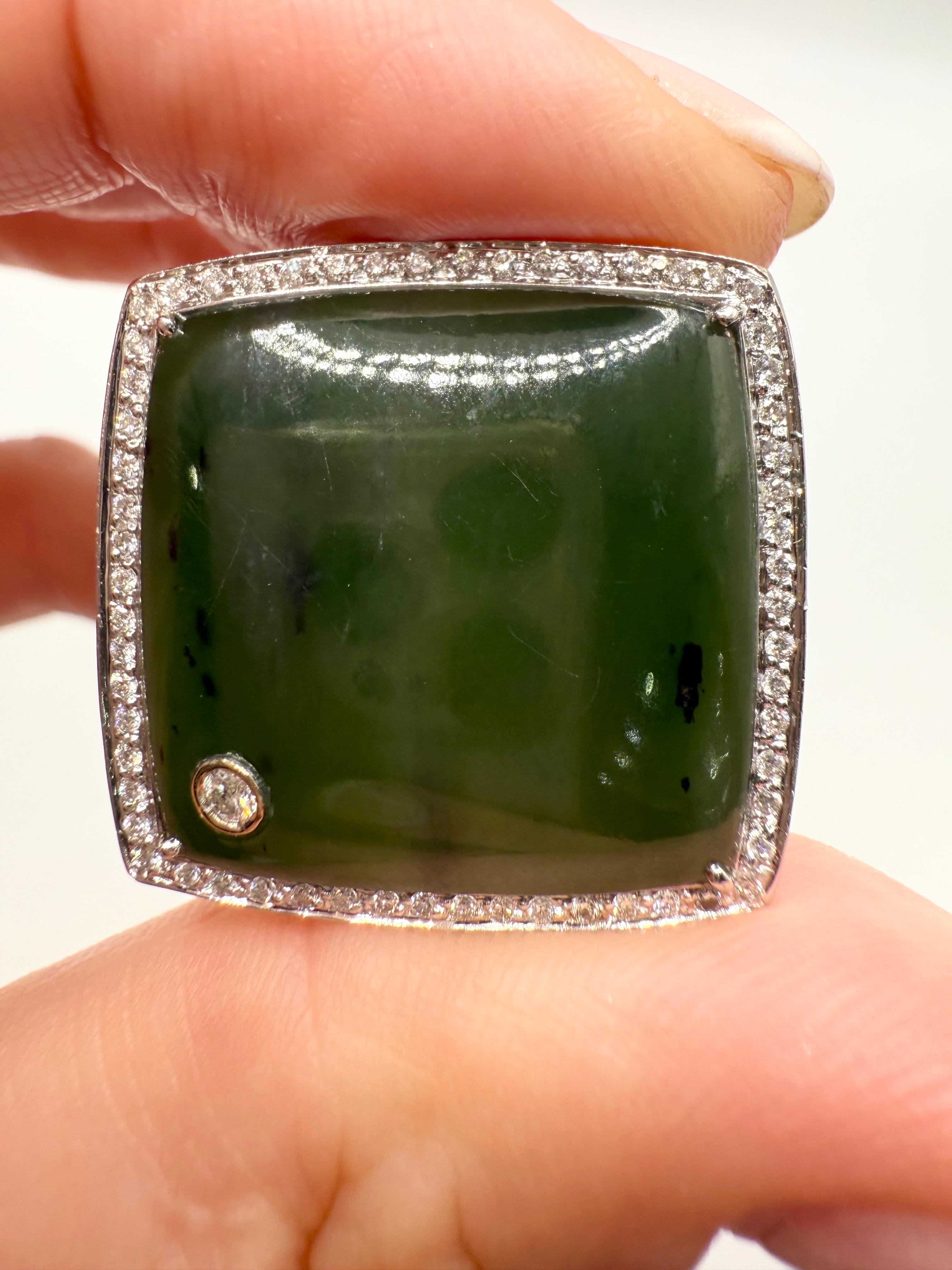 Jade Diamant Ring 18KT Weißgold Ring im Angebot 1