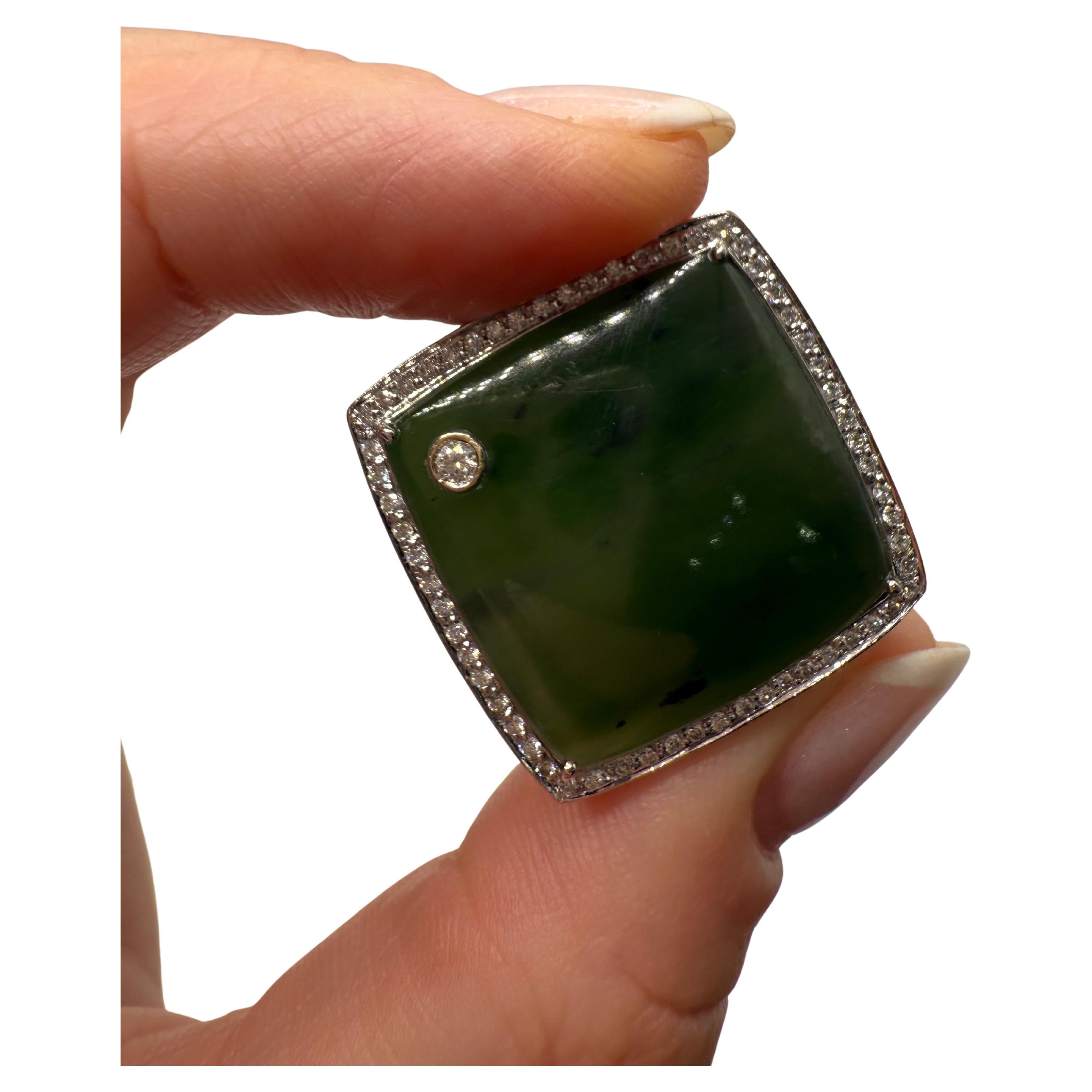 Jade Diamant Ring 18KT Weißgold Ring im Angebot