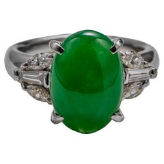 Jade & Diamond Ring Apple Green in Platinum Certified Untreated