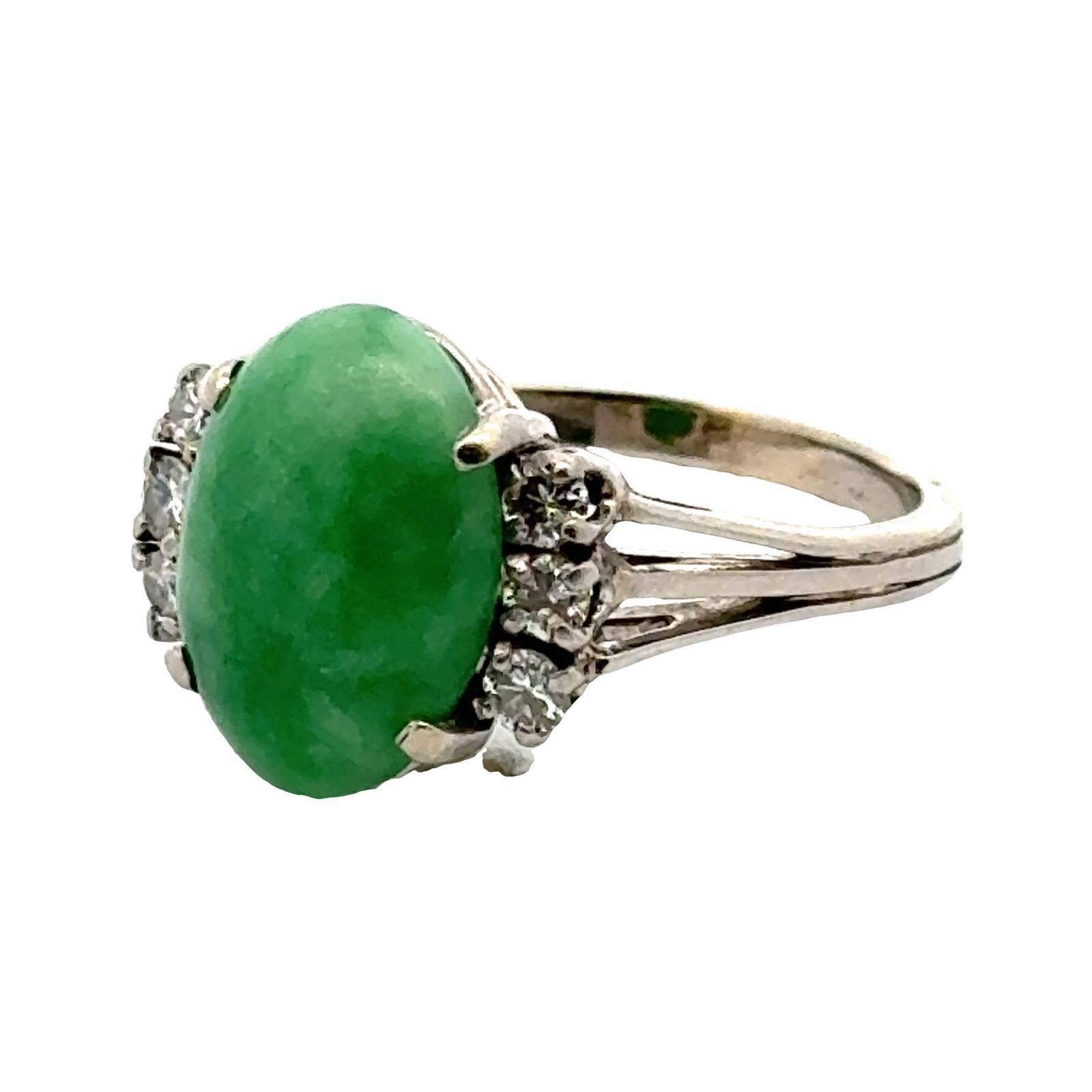 Cabochon Jade & Diamond Ring For Sale