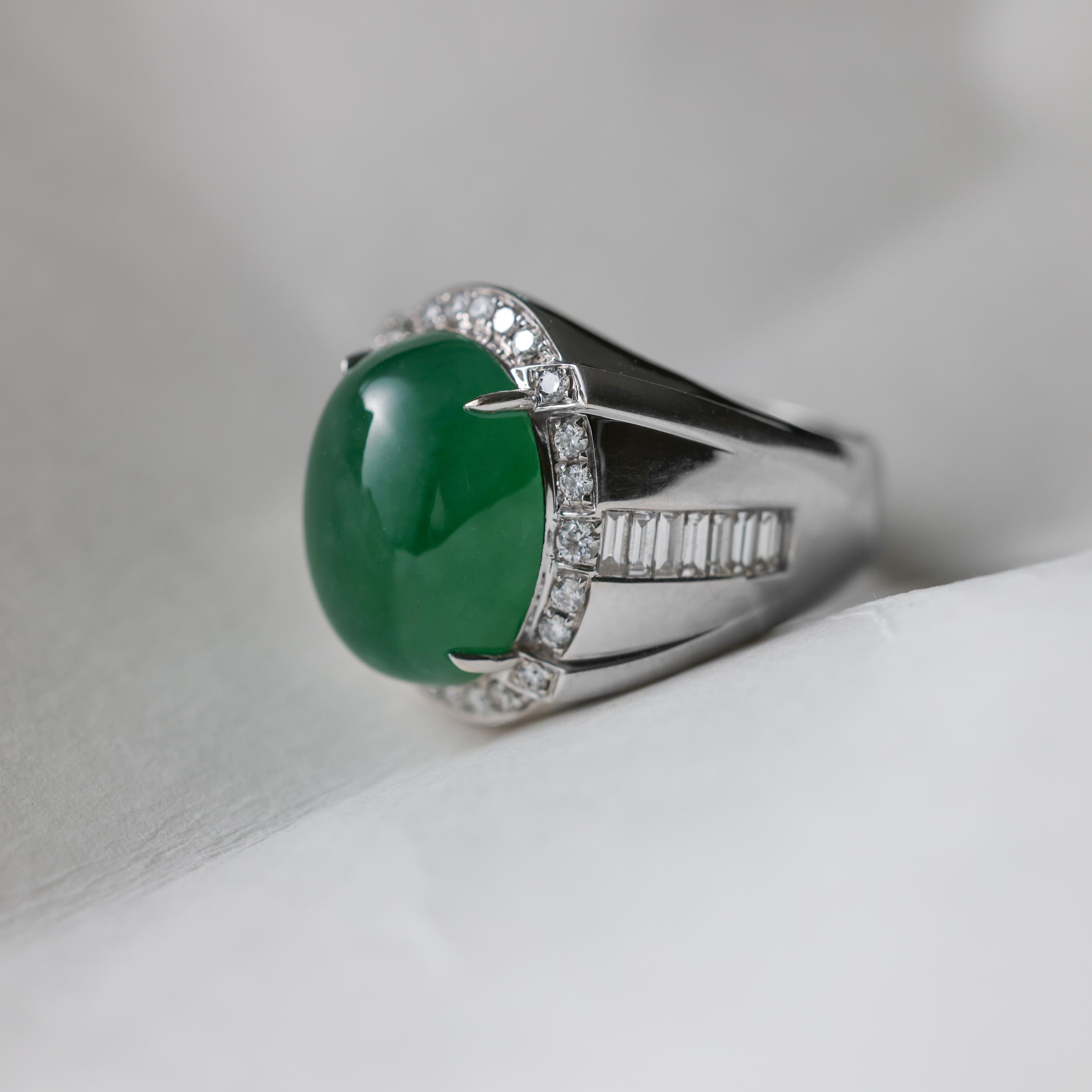 Jade & Diamond Ring GIA Certified Untreated, Size 9.5, 18k, New, Spectacular For Sale 1