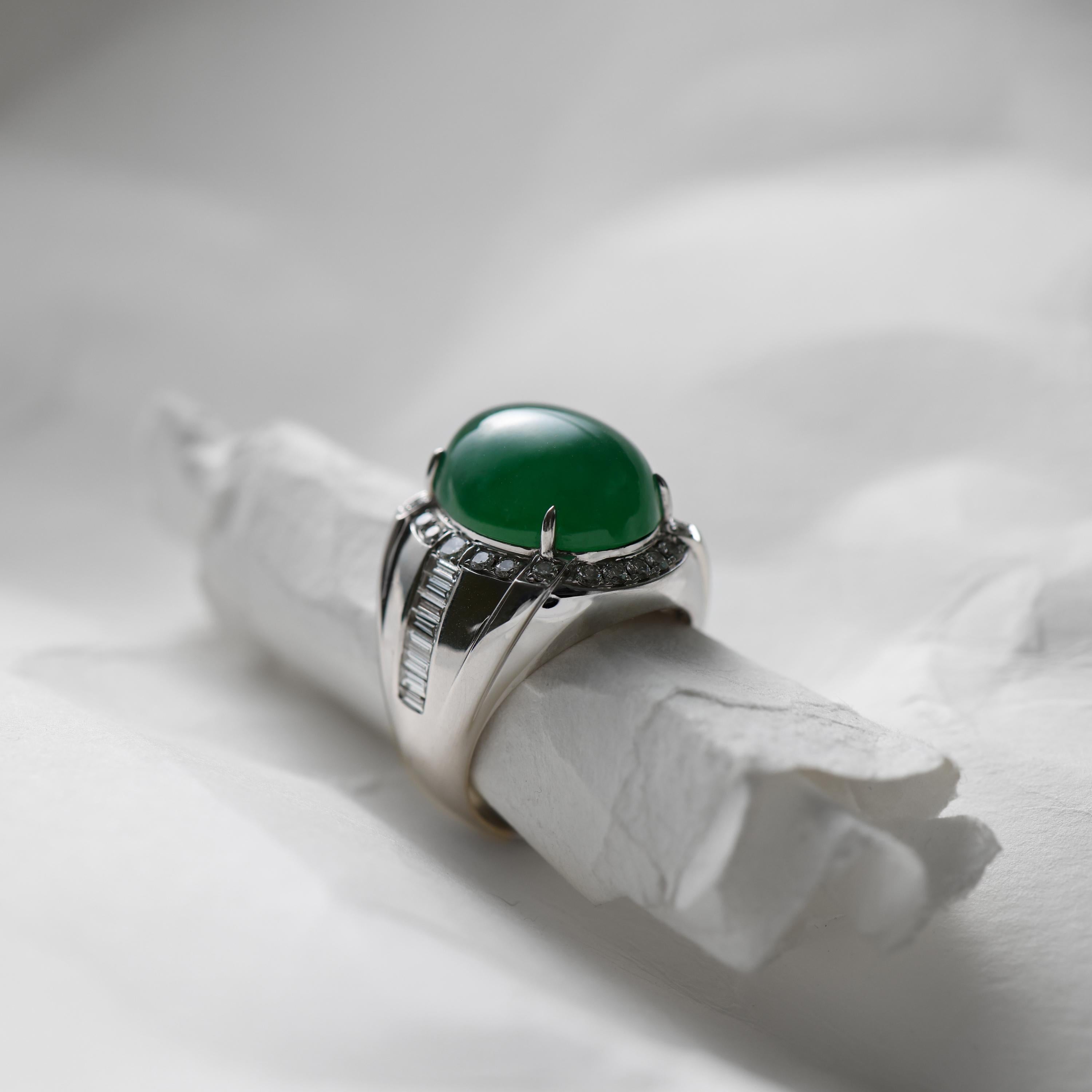 Jade & Diamond Ring GIA Certified Untreated, Size 9.5, 18k, New, Spectacular For Sale 2