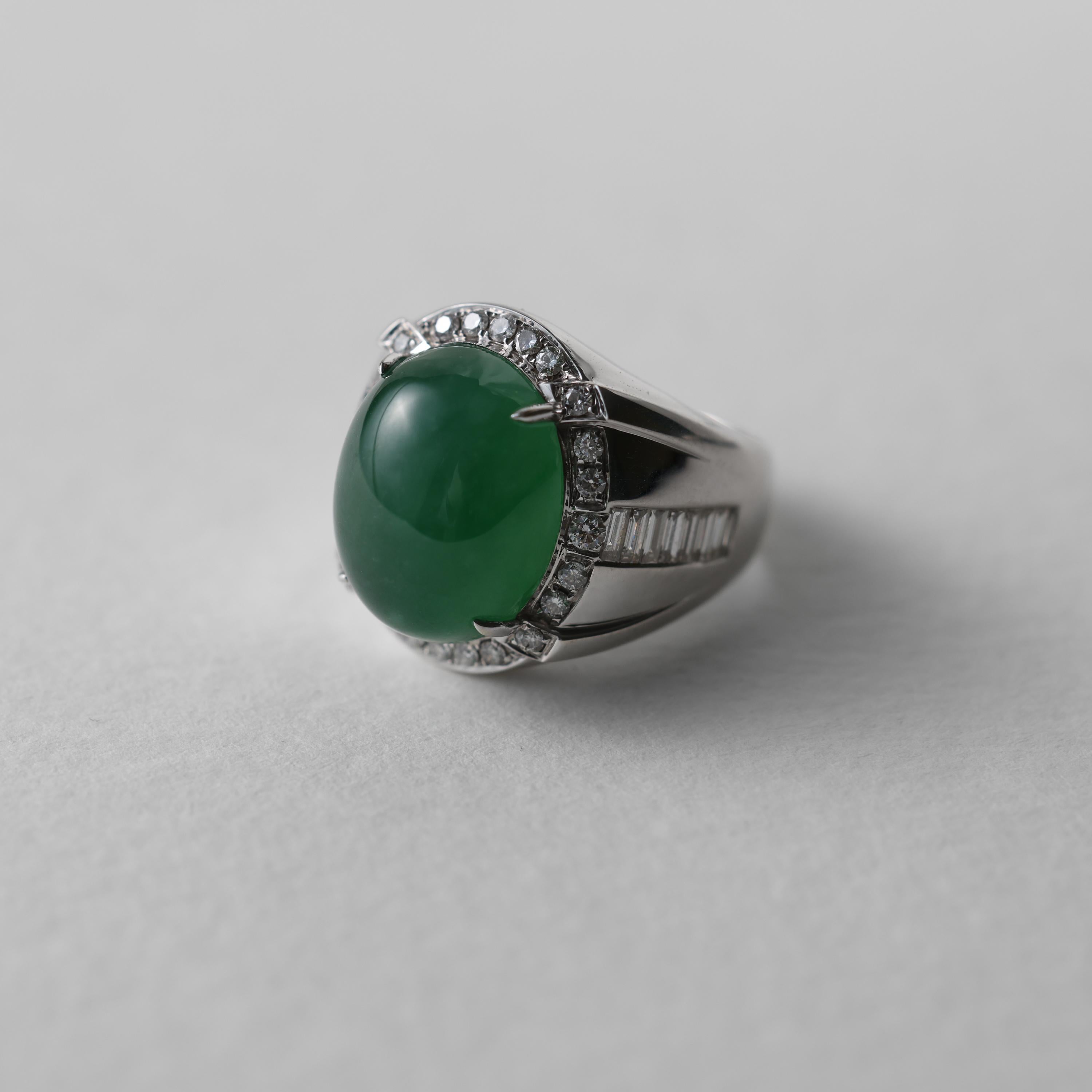 Jade & Diamond Ring GIA Certified Untreated, Size 9.5, 18k, New, Spectacular For Sale 4