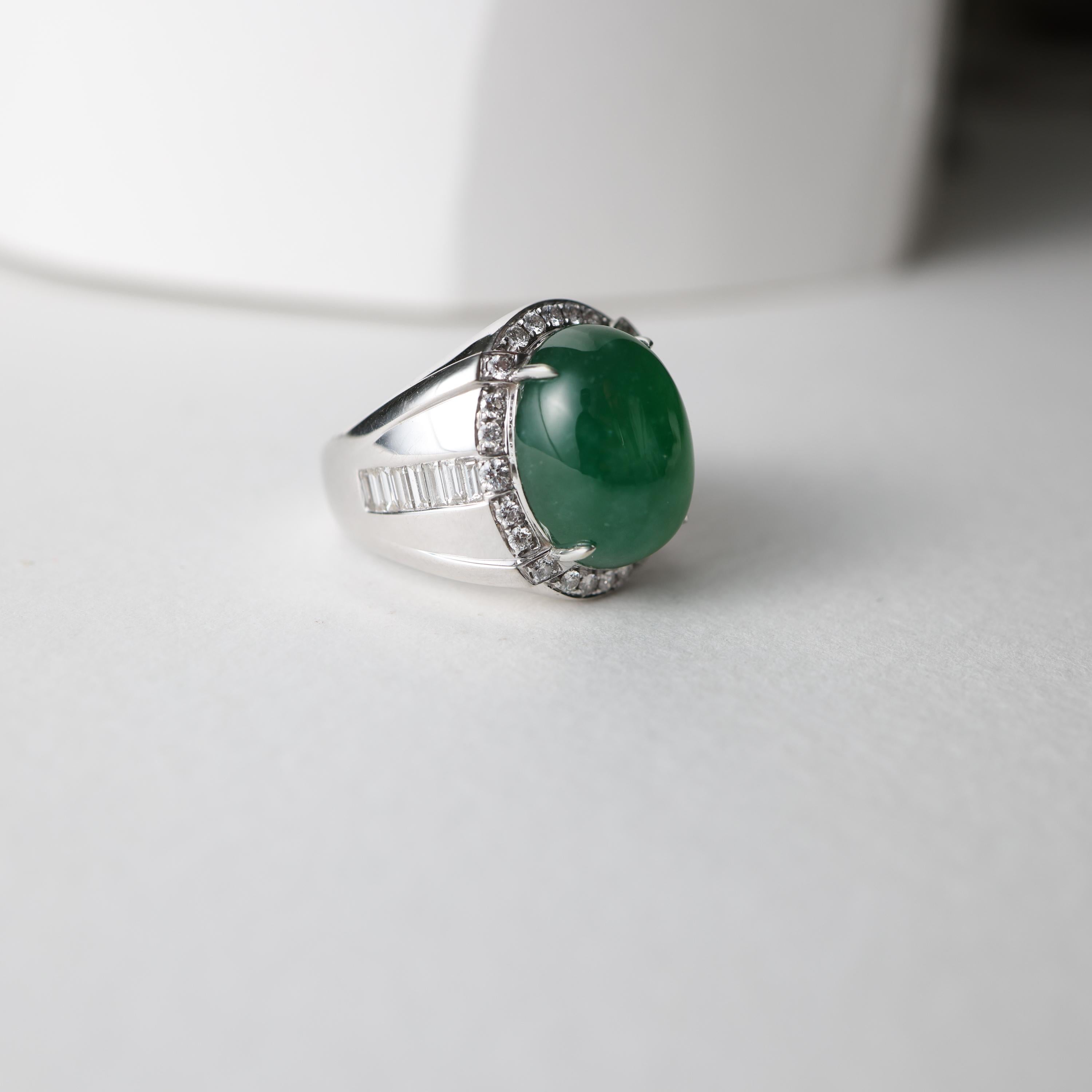 Jade & Diamond Ring GIA Certified Untreated, Size 9.5, 18k, New, Spectacular For Sale 5