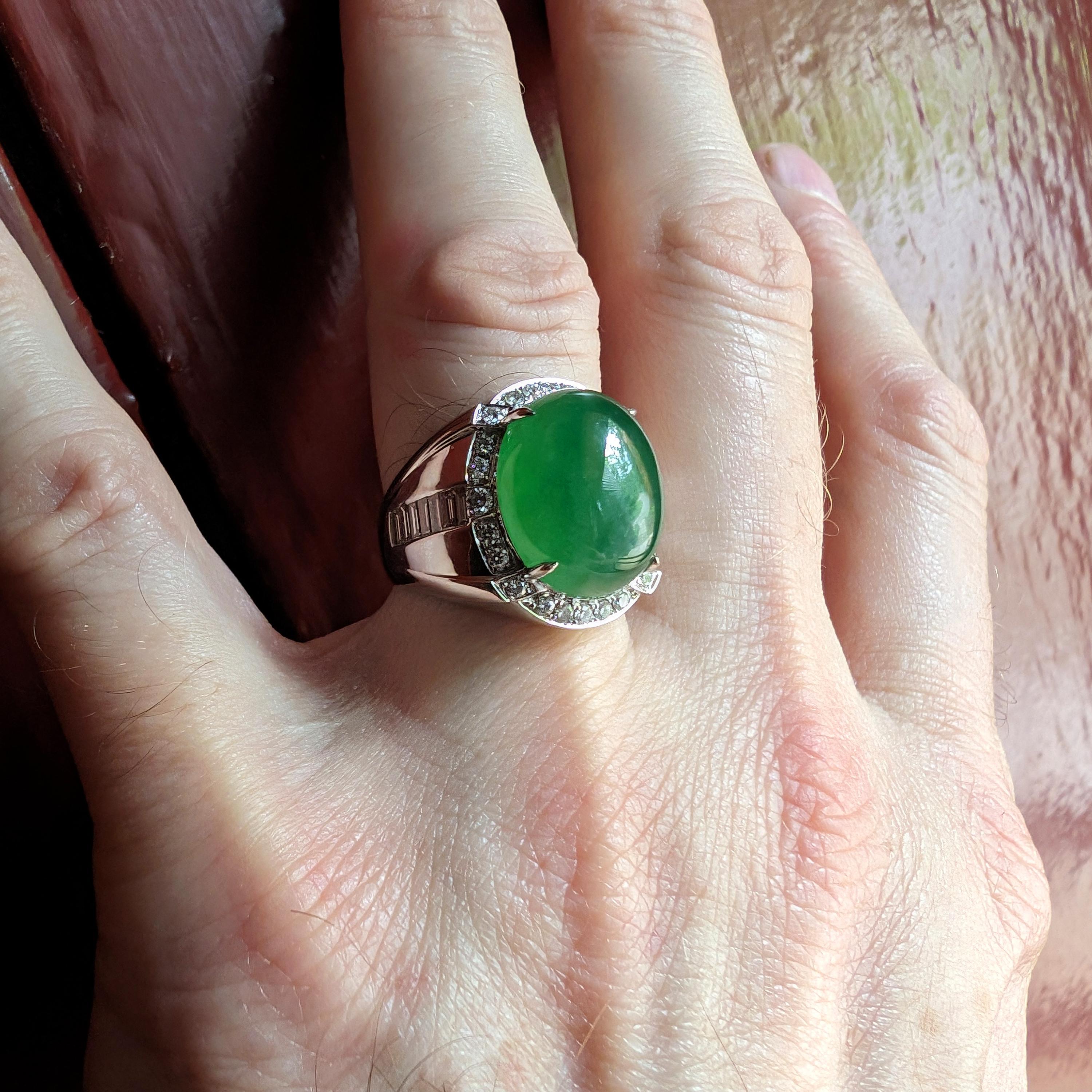 Jade & Diamond Ring GIA Certified Untreated, Size 9.5, 18k, New, Spectacular For Sale 6