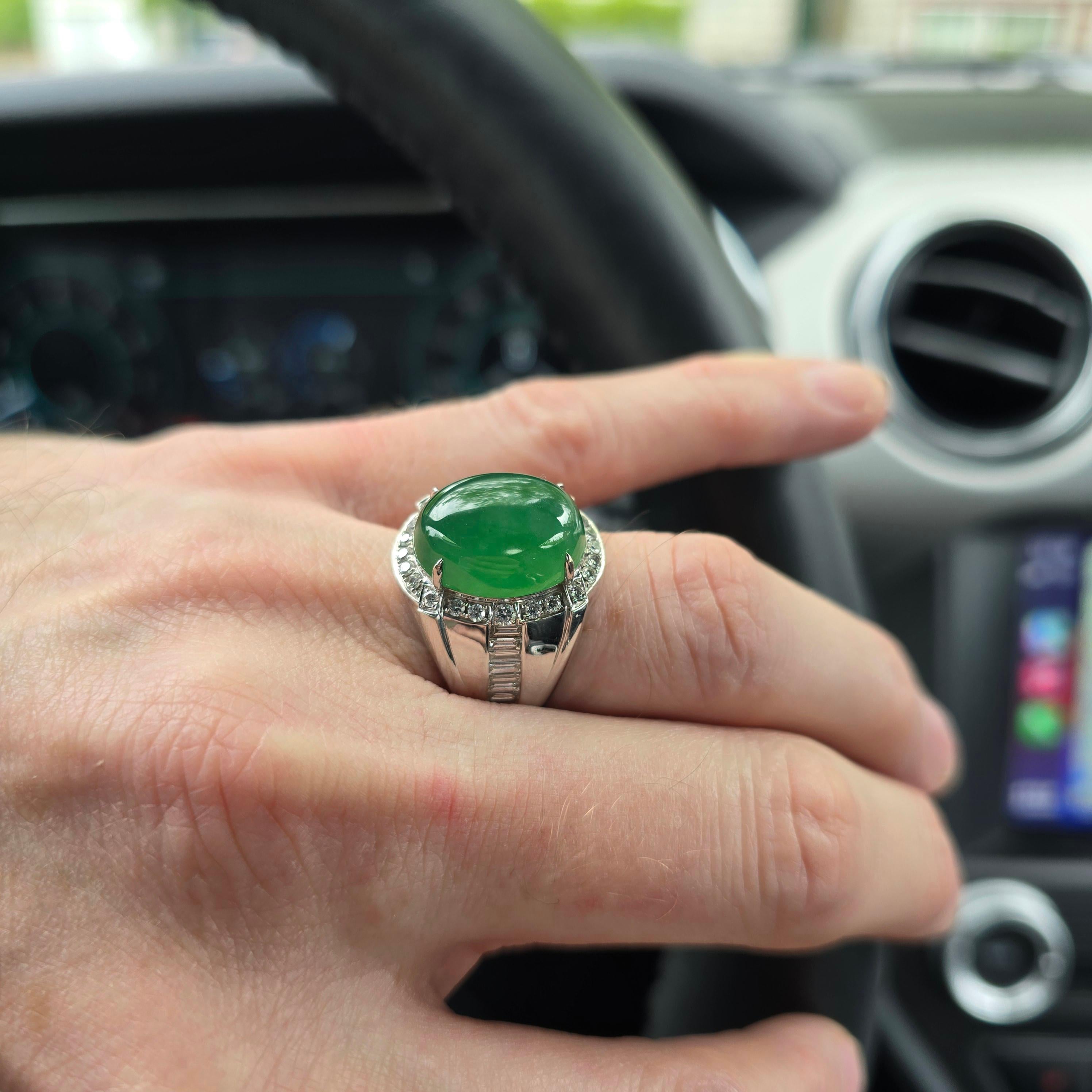 Jade & Diamond Ring GIA Certified Untreated, Size 9.5, 18k, New, Spectacular For Sale 9