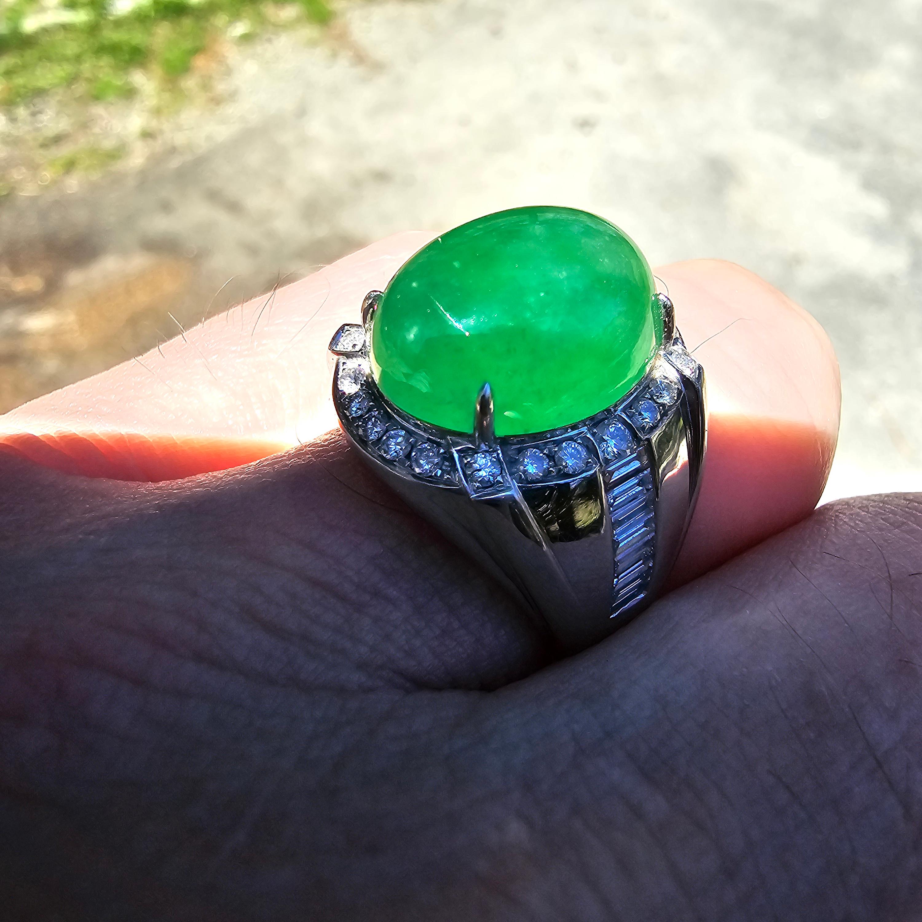Jade & Diamond Ring GIA Certified Untreated, Size 9.5, 18k, New, Spectacular For Sale 10