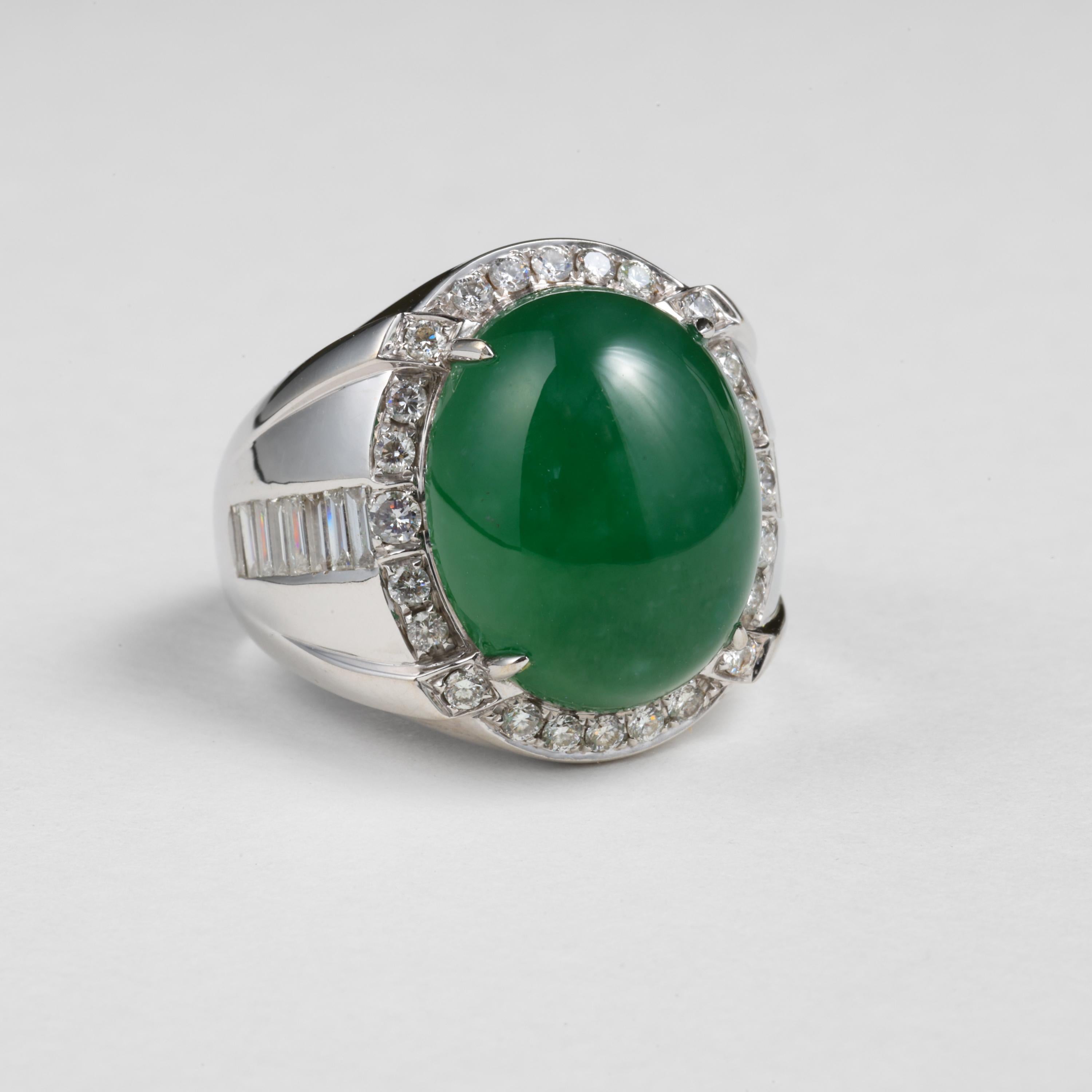 Artisan Jade & Diamond Ring GIA Certified Untreated, Size 9.5, 18k, New, Spectacular For Sale