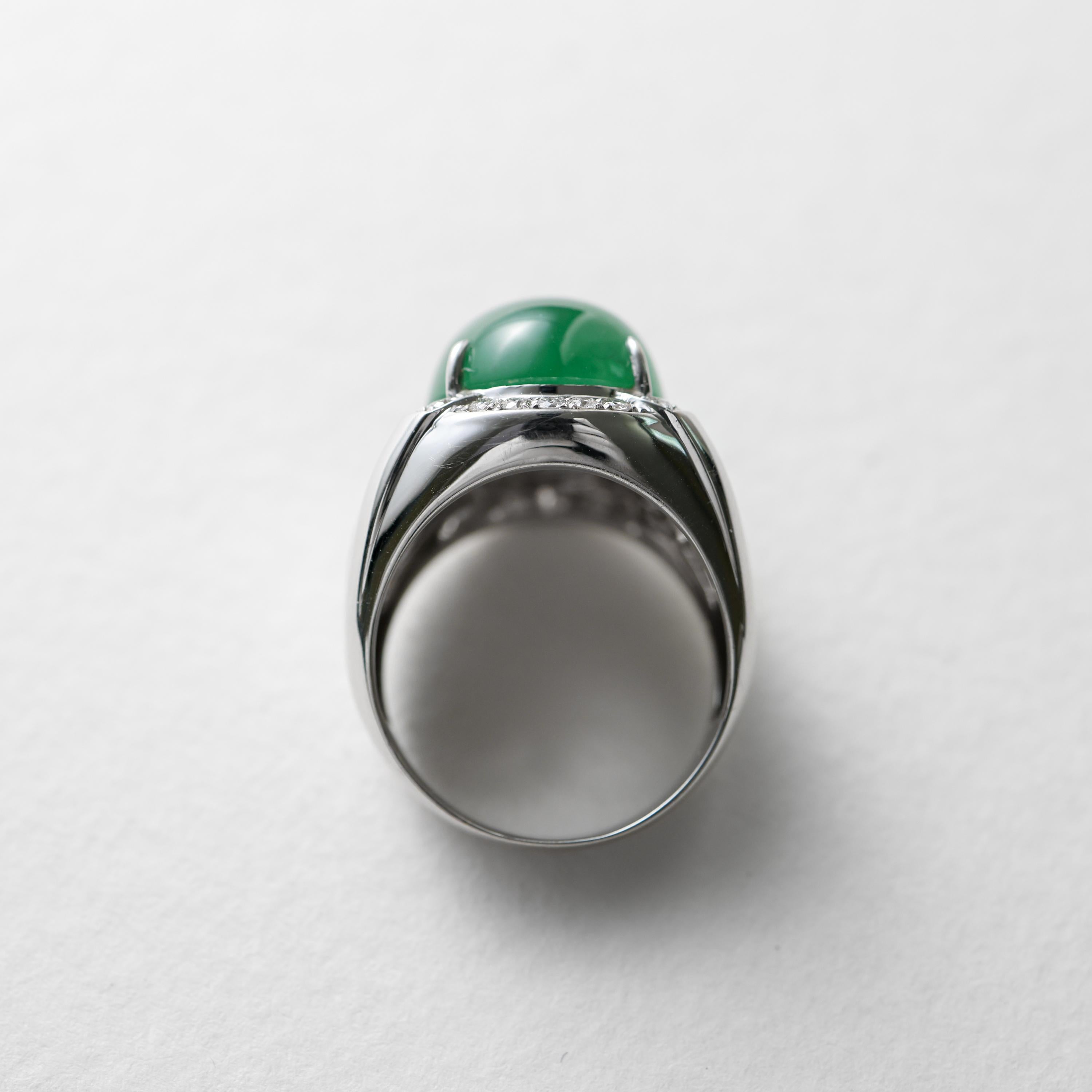 Cabochon Jade & Diamond Ring GIA Certified Untreated, Size 9.5, 18k, New, Spectacular For Sale