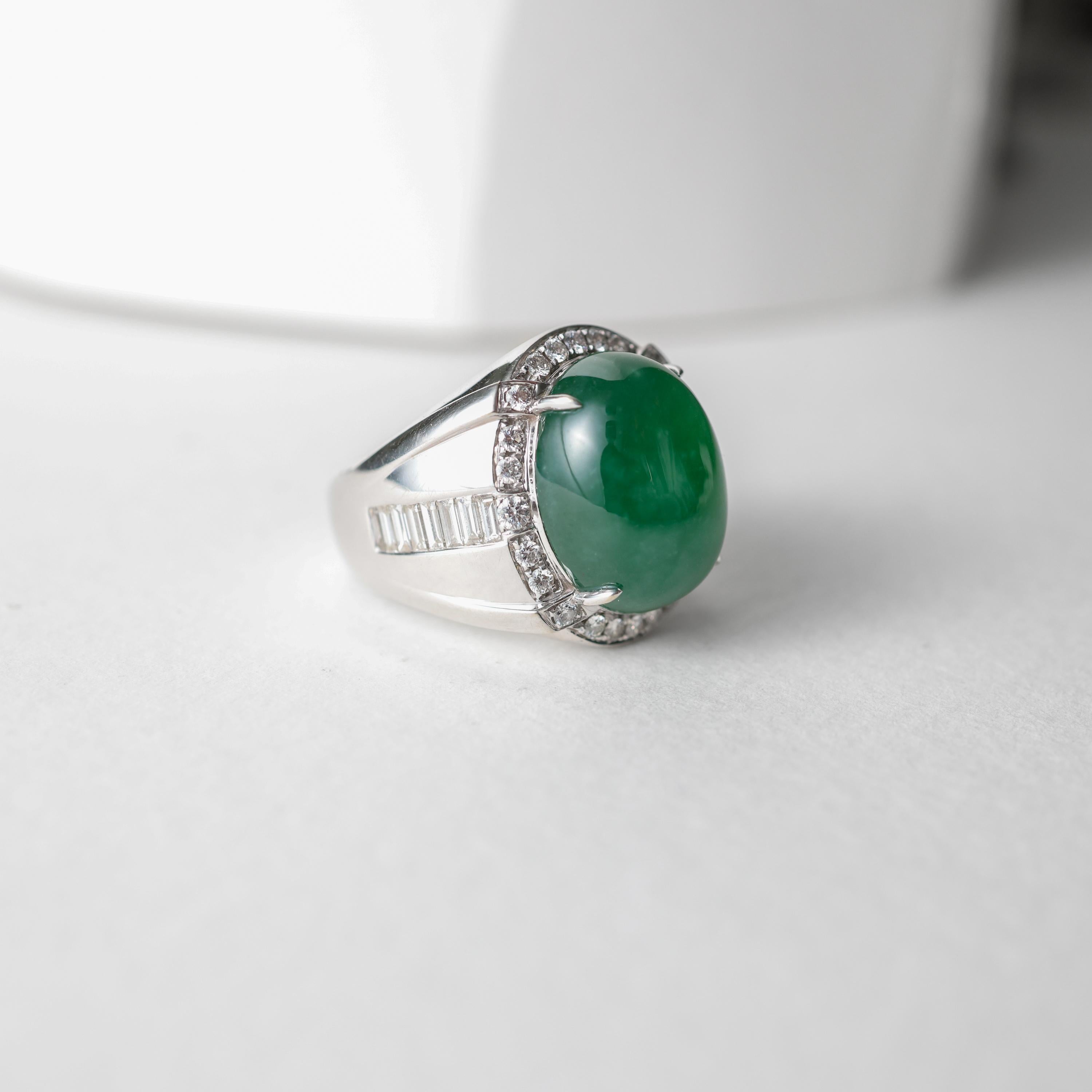 Jade & Diamond Ring GIA Certified Untreated, Size 9.5, 18k, New, Spectacular In New Condition For Sale In Southbury, CT